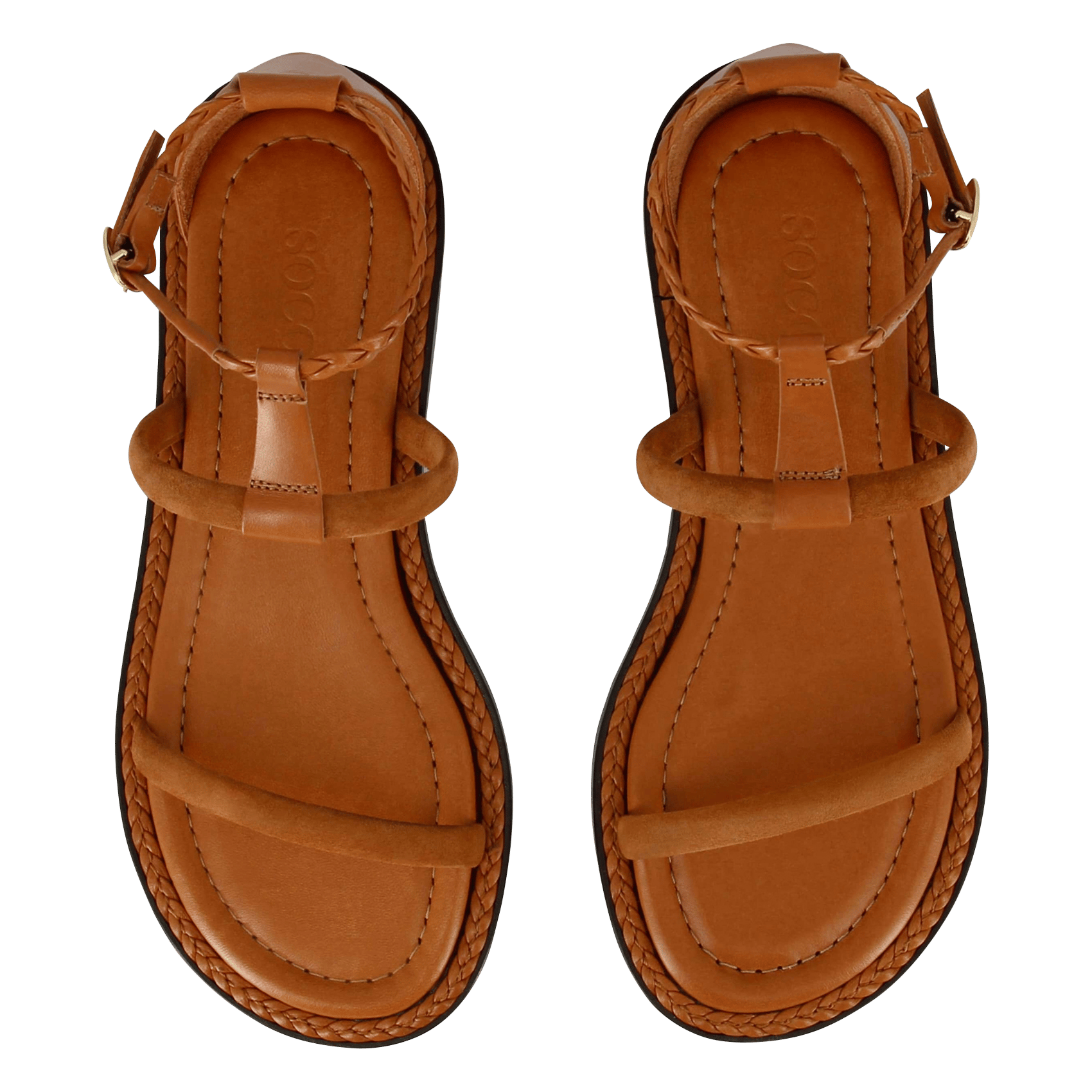 Sandales plates à brides en cuir SOCQUE PARIS Beige