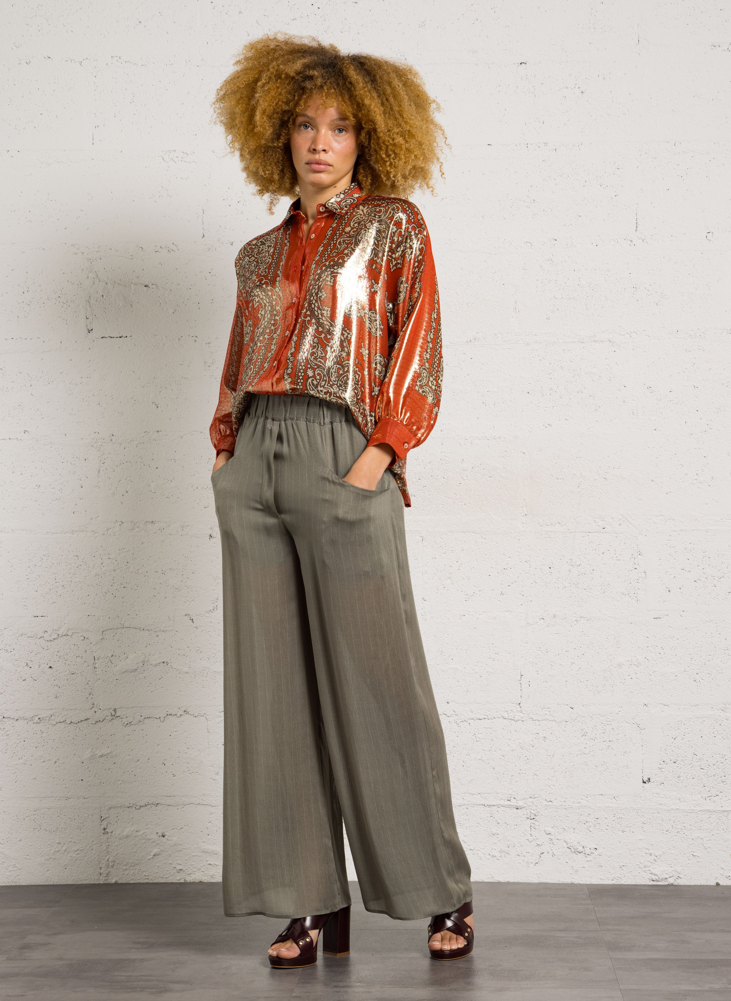 Pantalon large rayé MARGAUX LONNBERG Kaki