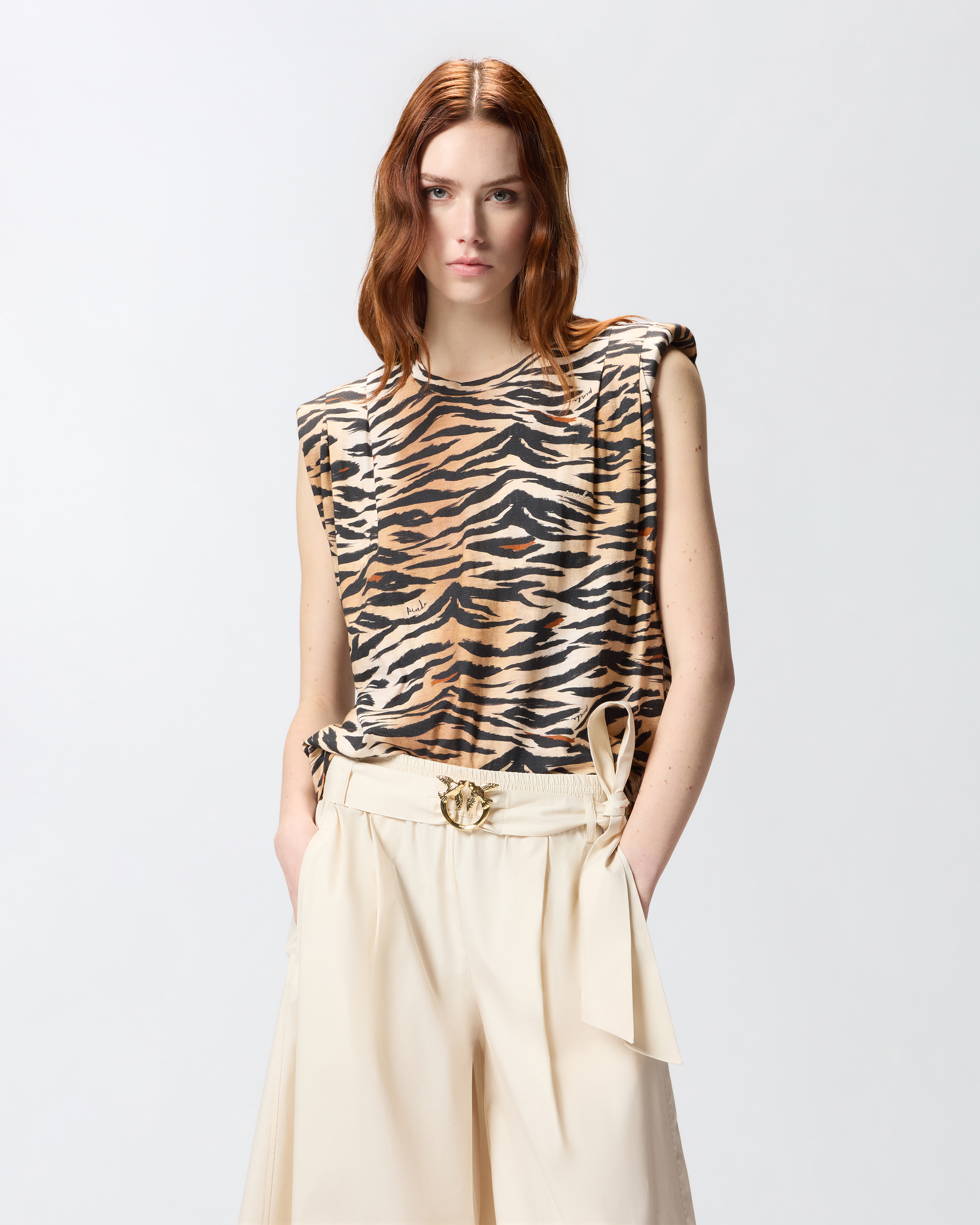 Sleeveless t-shirt with tiger print PINKO Multicolored