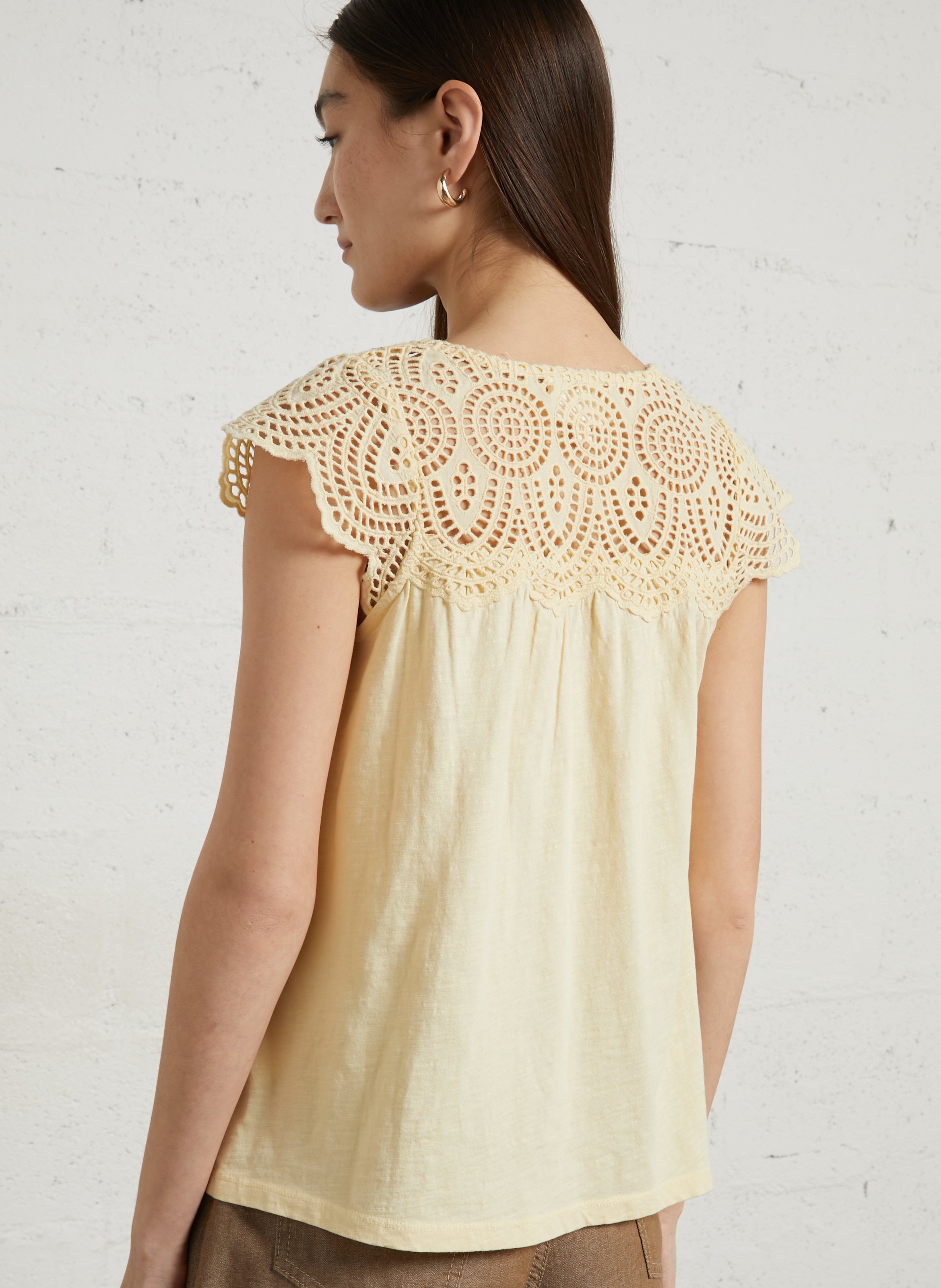 Katoenen top met V-hals MAISON 123 Geel