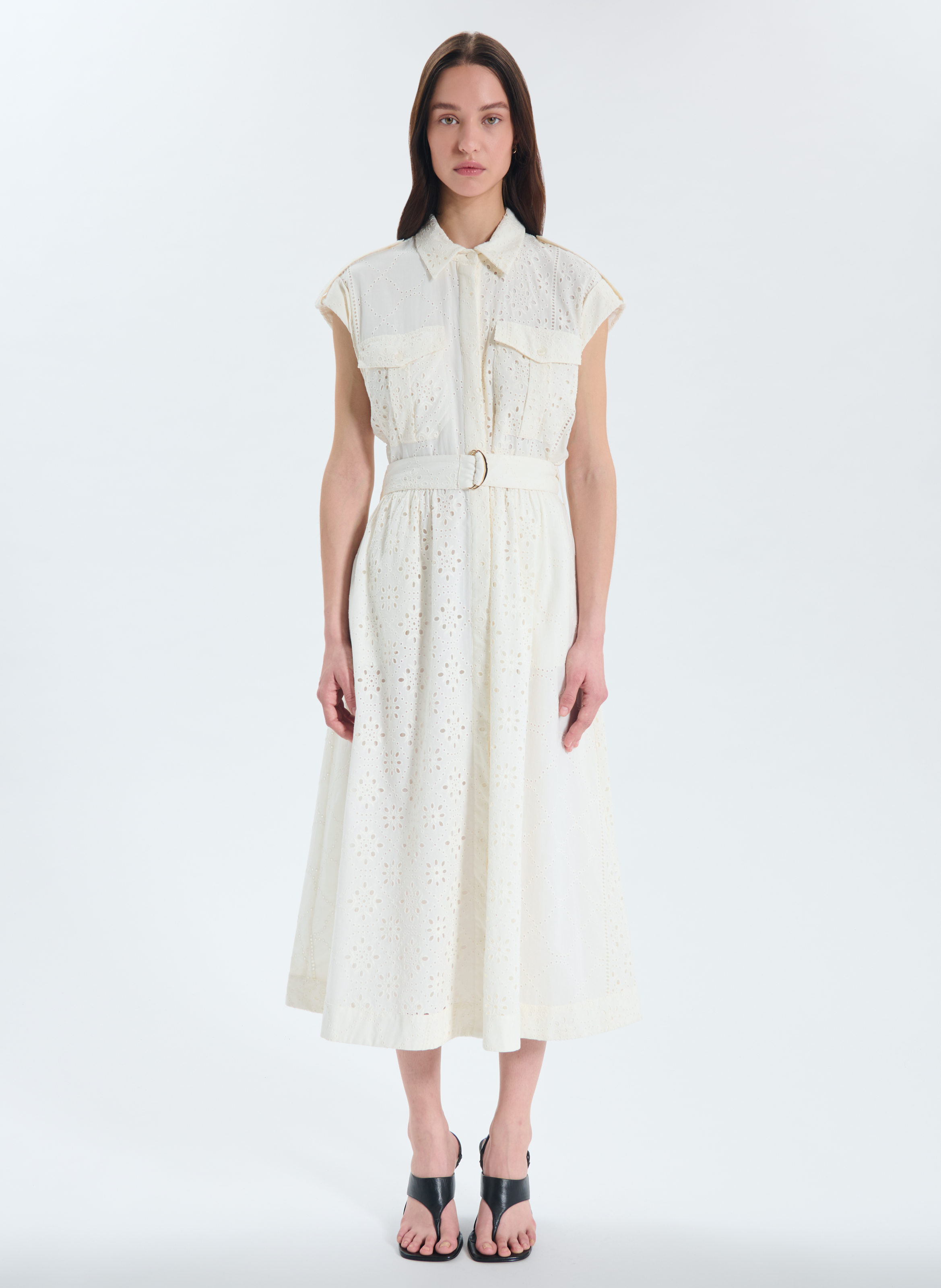 Robe midi brodée ZAPA Blanc