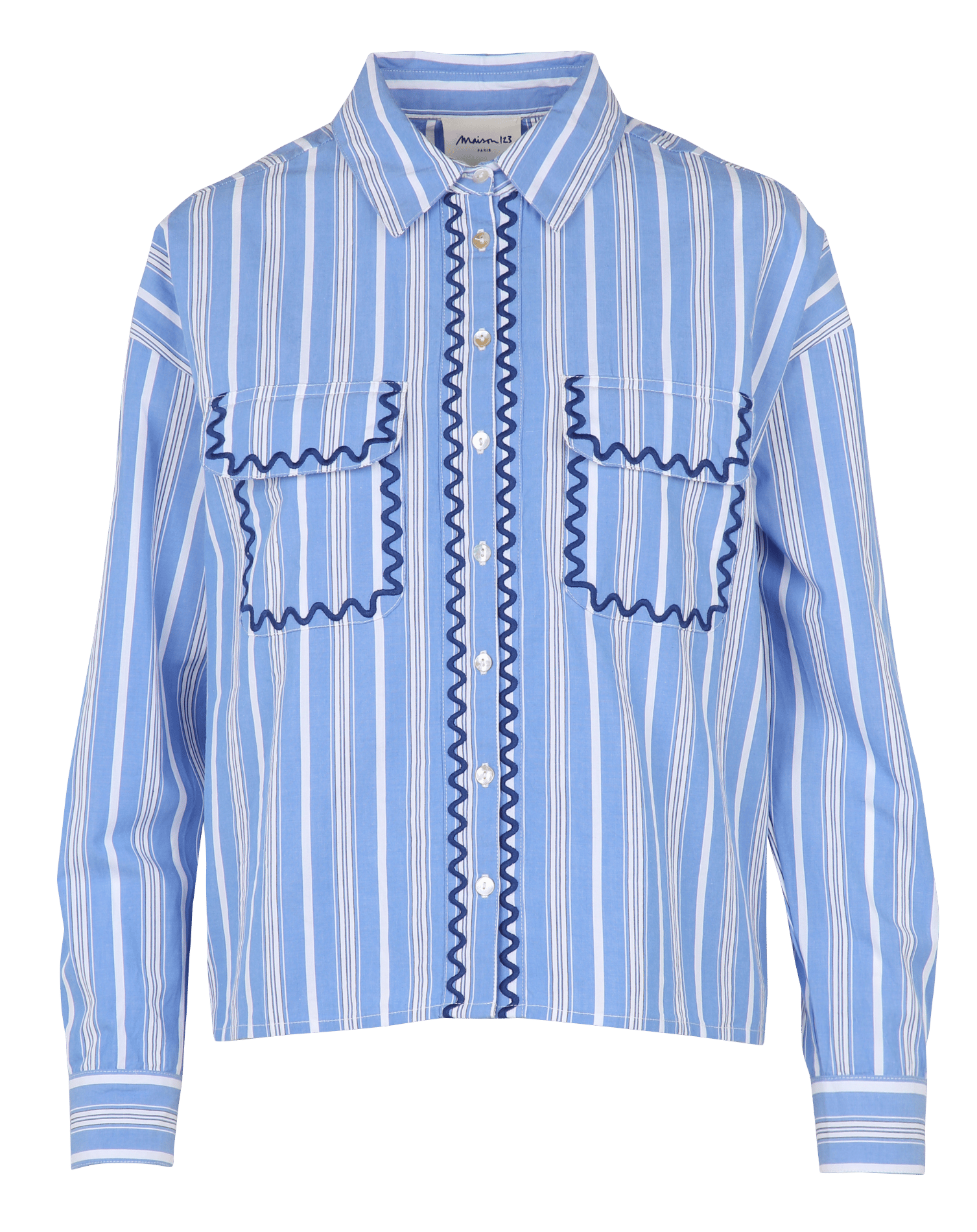 Striped straight cotton shirt with classic collar MAISON 123 Blue