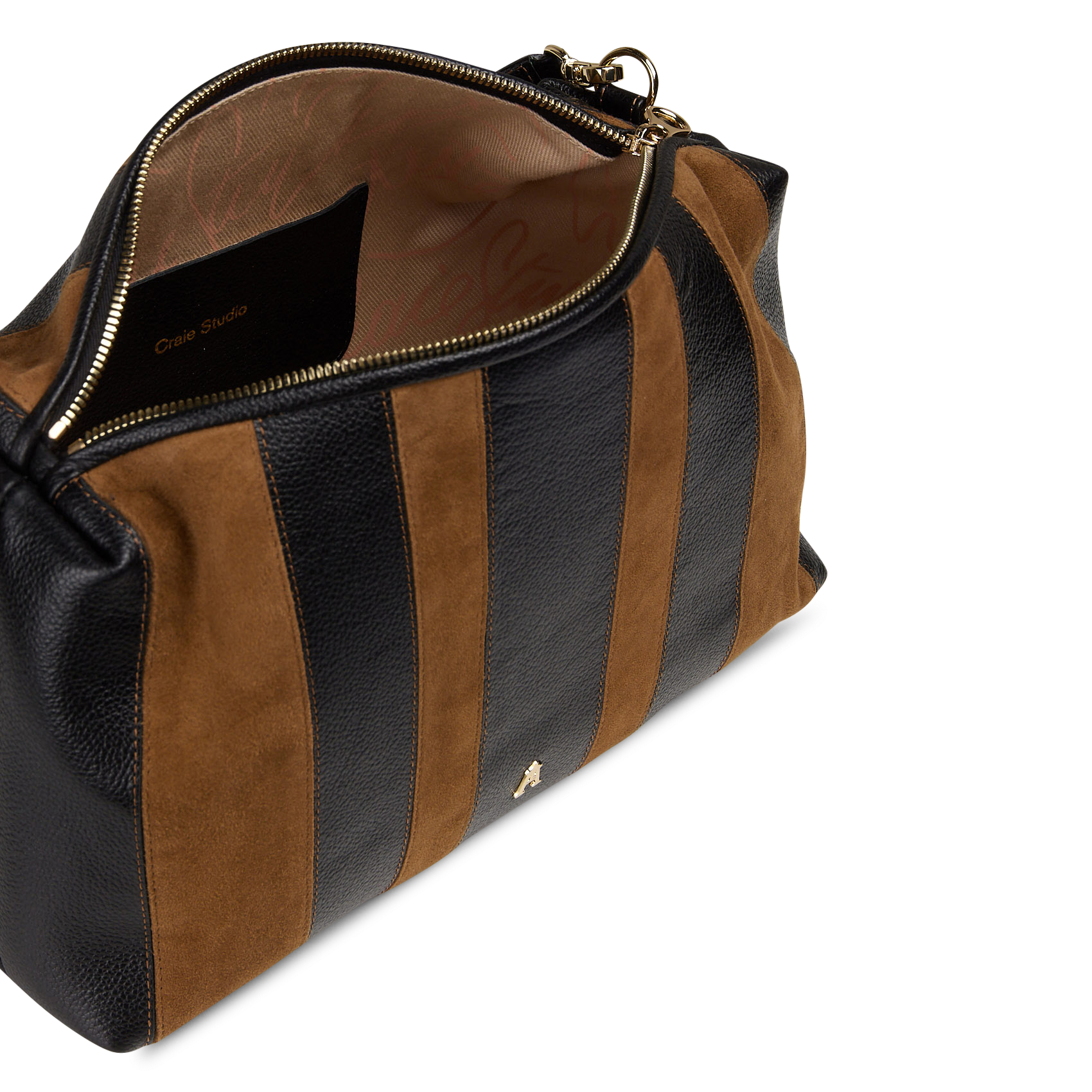 Striped calfskin leather handbag CRAIE STUDIO Black