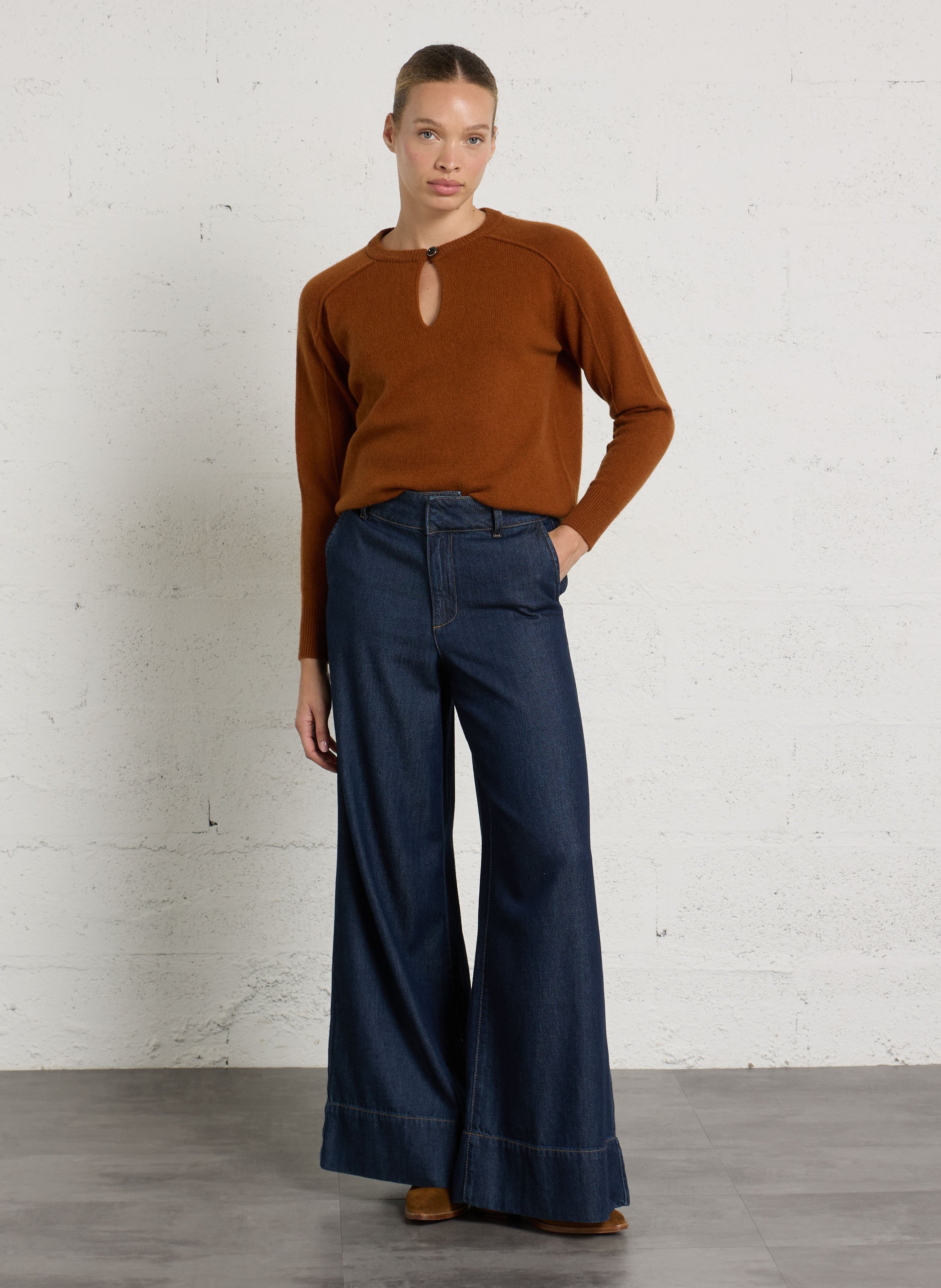 Pull droit à col rond en laine MAISON 123 Beige