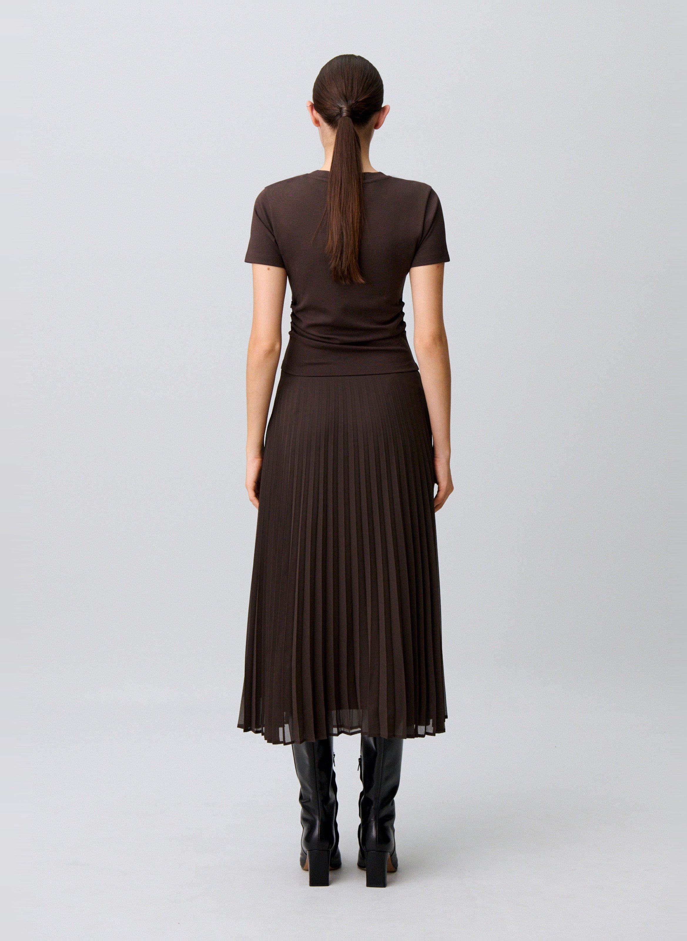 Robe longue col rond plissée CLAUDIE PIERLOT Marron