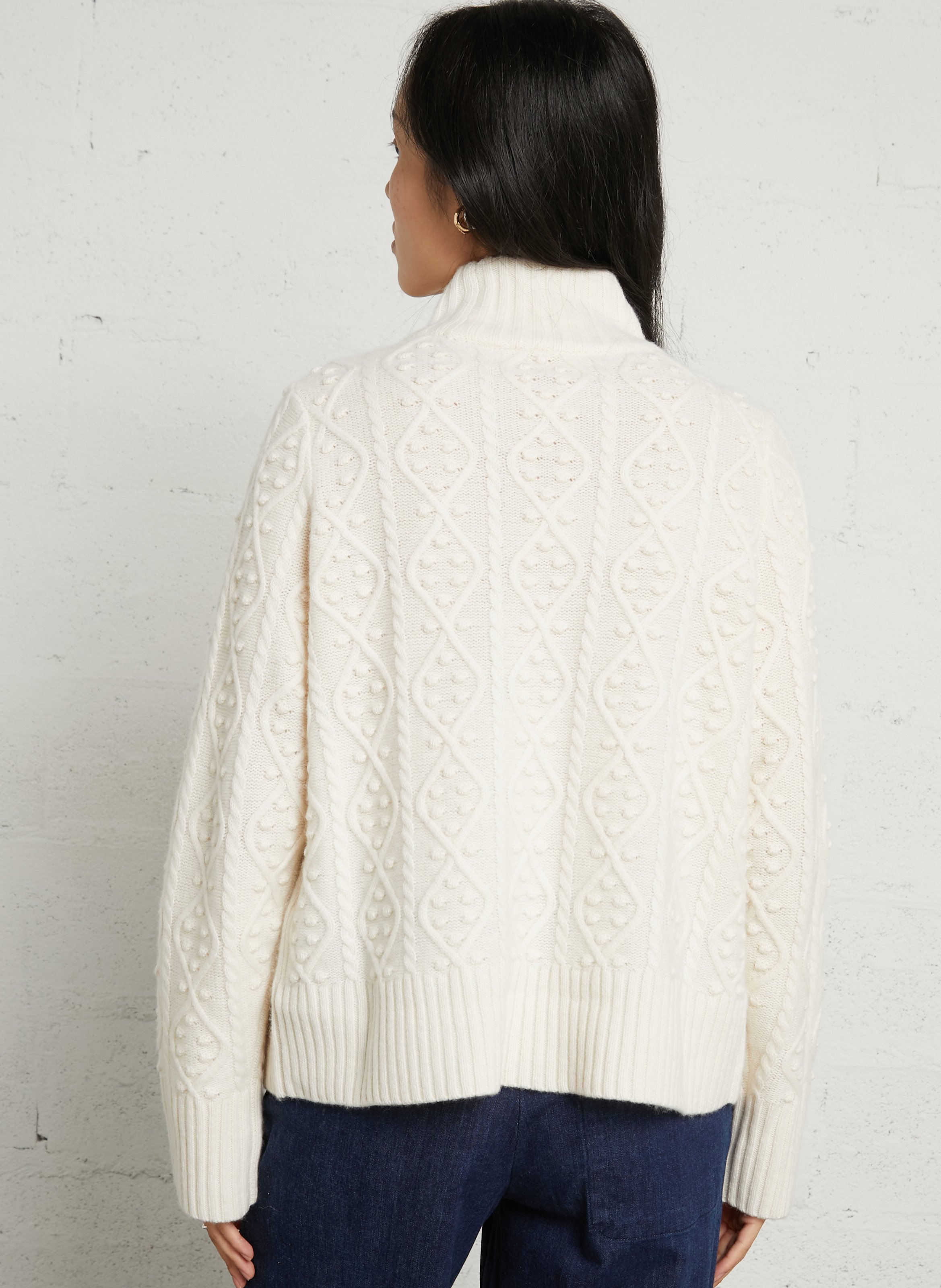 Pull en maille torsadée de laine mérinos PETITE MENDIGOTE Beige
