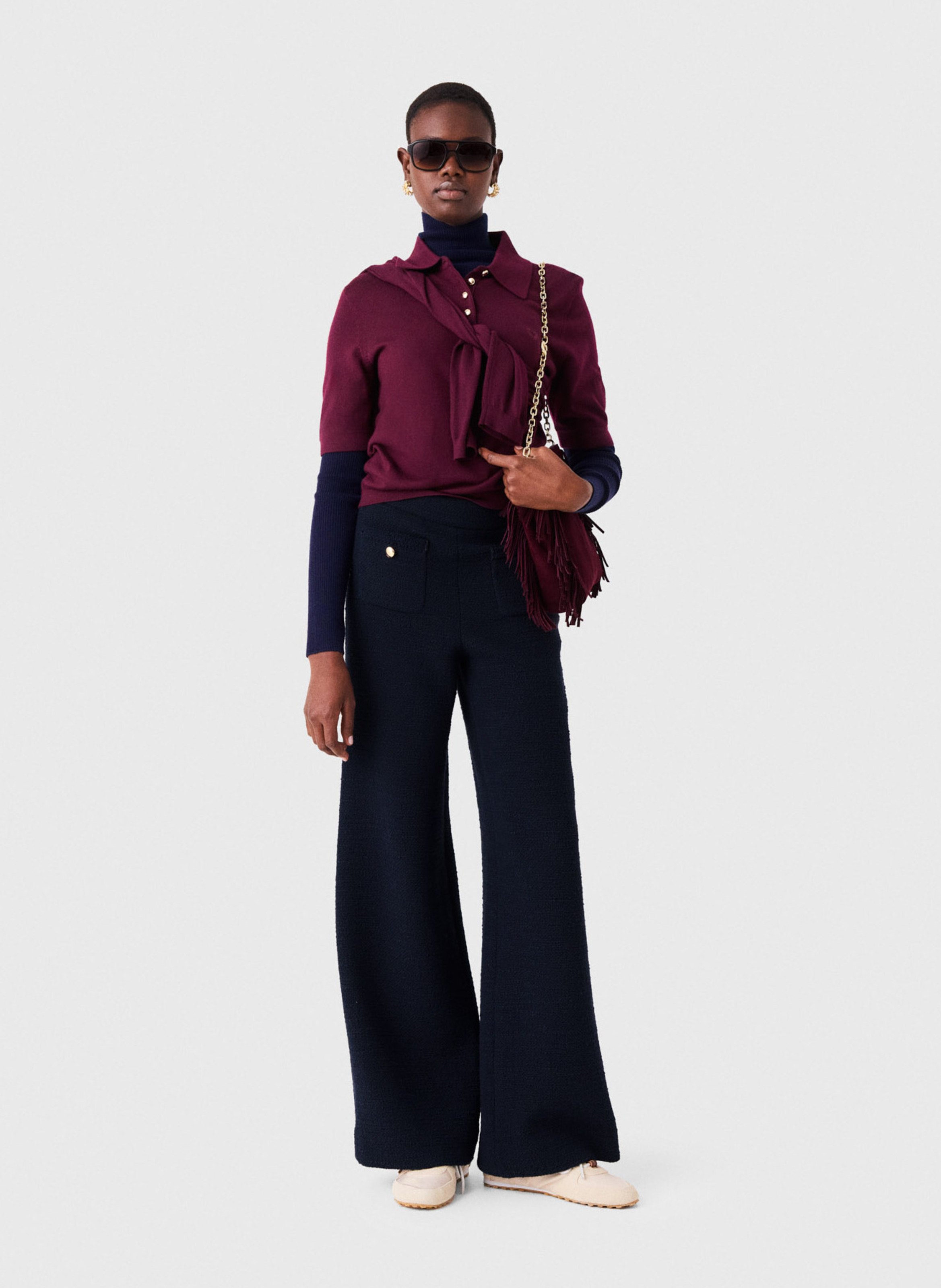 Pantalon droit jambes larges uni MAJE Bleu