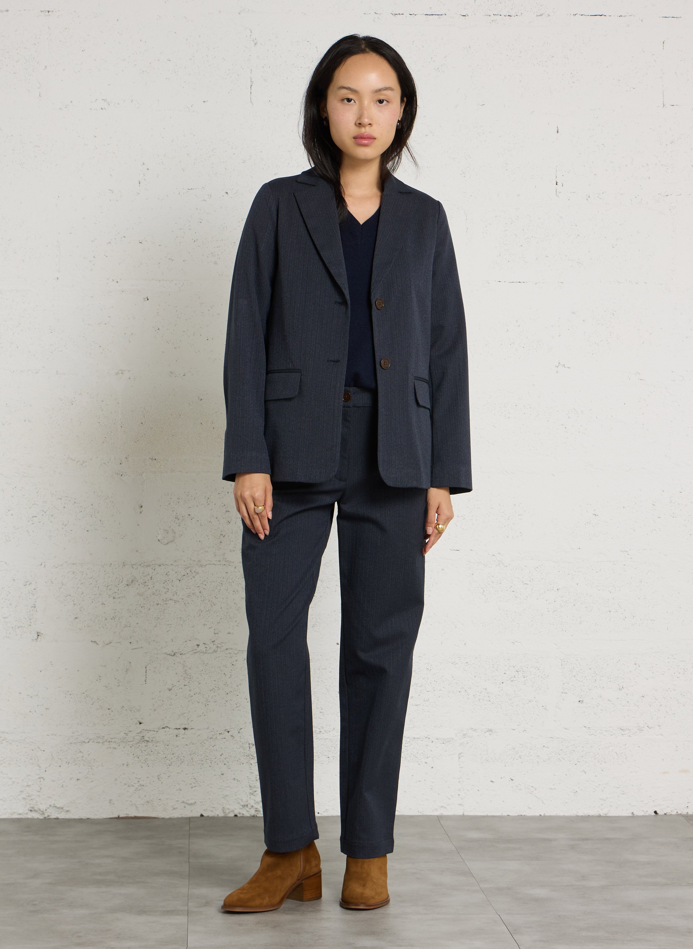 Wide-leg trousers in mixed cotton NICE THINGS Blue