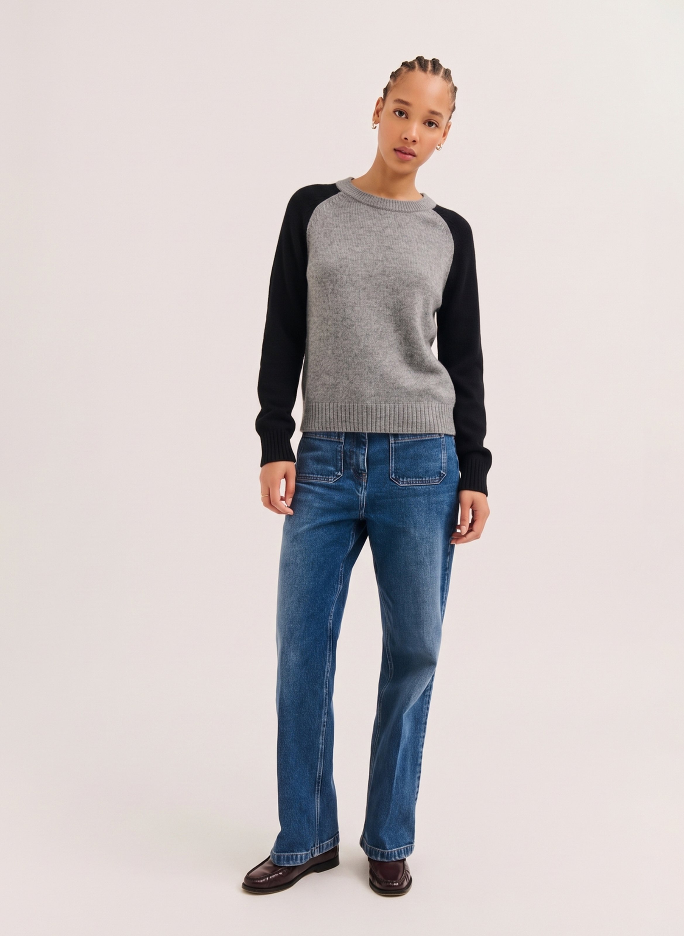 Round neck bicolor wool blend sweater PABLO Grey