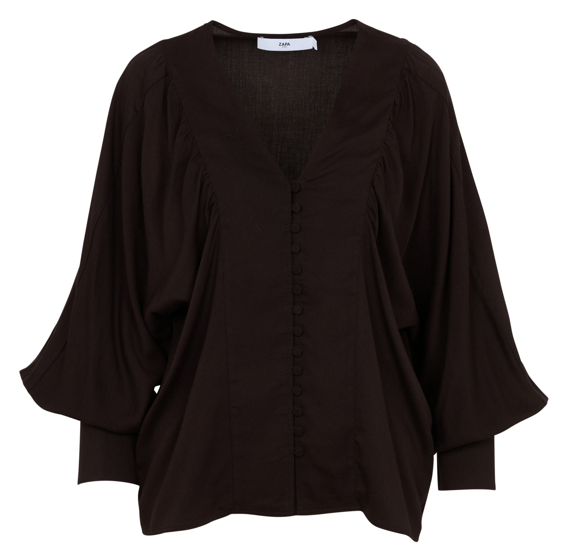 Plain loose-fitting V-neck blouse ZAPA Brown