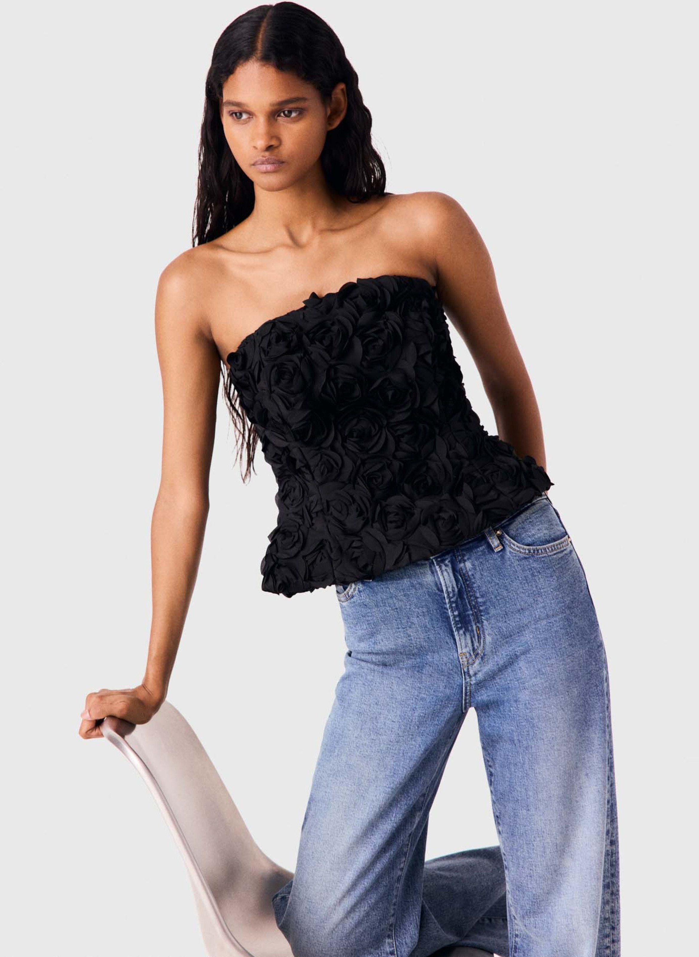 Top bustier versierd met bloemen MAJE Zwart