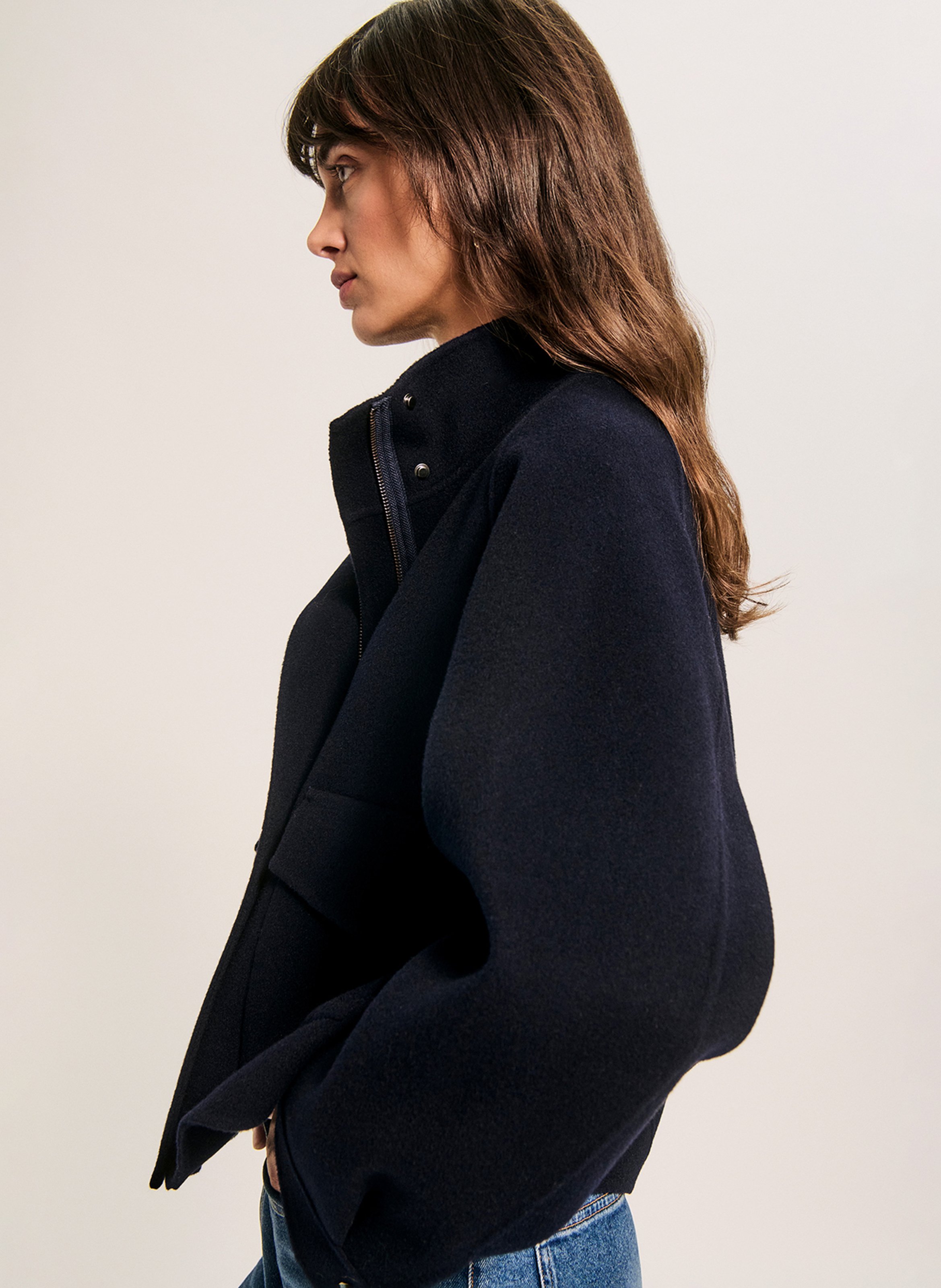 Manteau col montant en laine mélangée PABLO Bleu