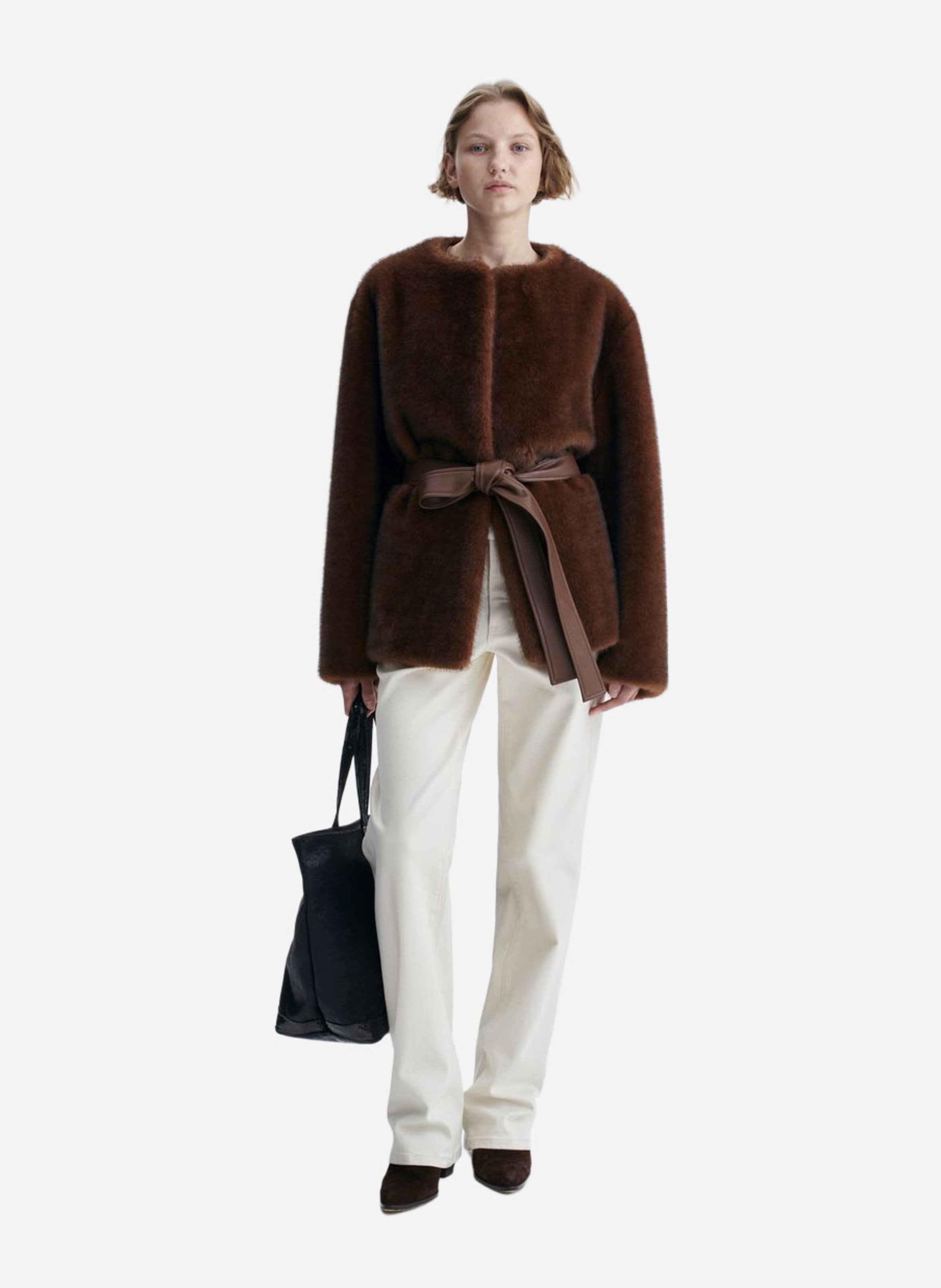 Gerade geschnittene Jacke mit Rundhalsausschnitt aus Kunstpelz VANESSA BRUNO Orange