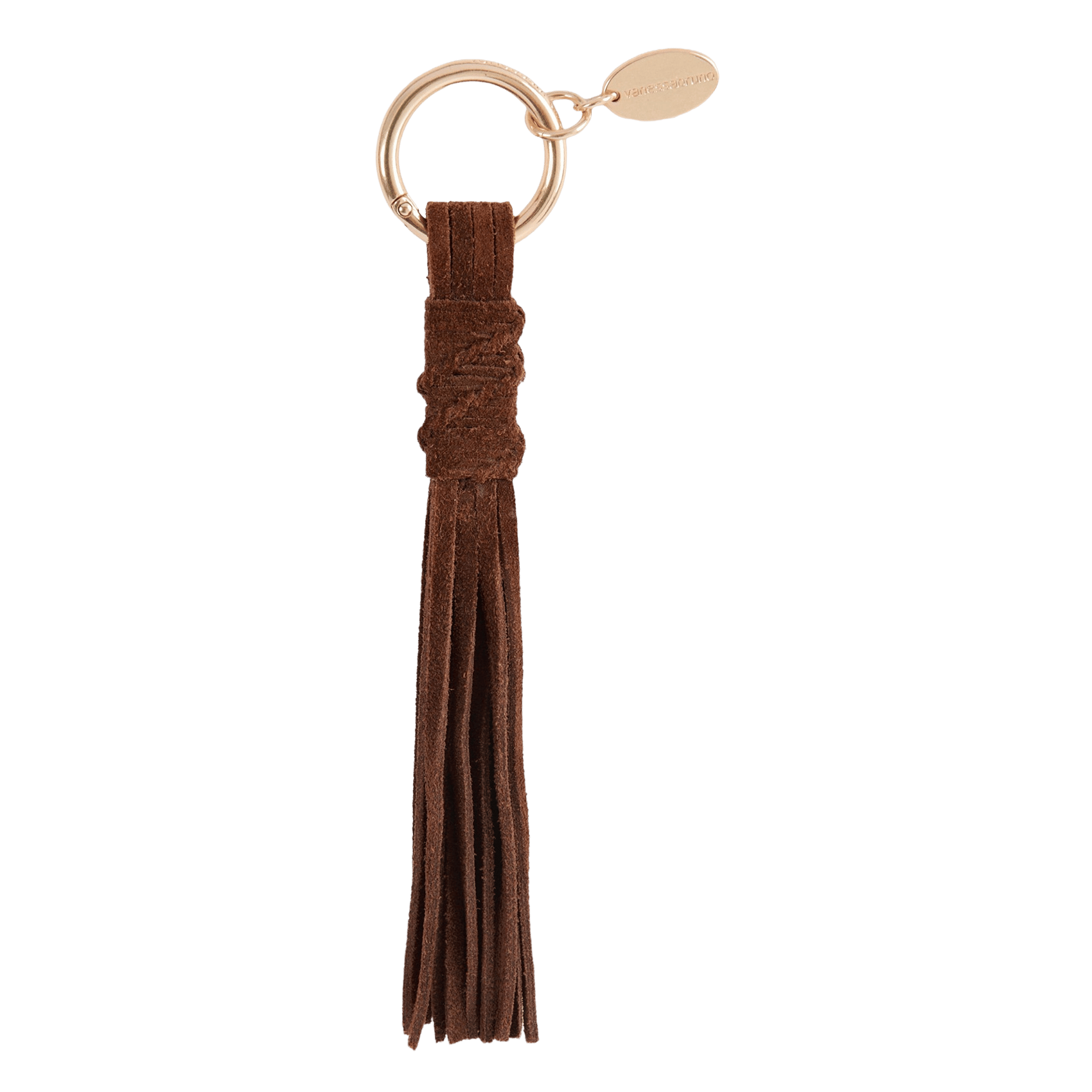 Leren sleutelhanger met pompons en franjes VANESSA BRUNO Bruin