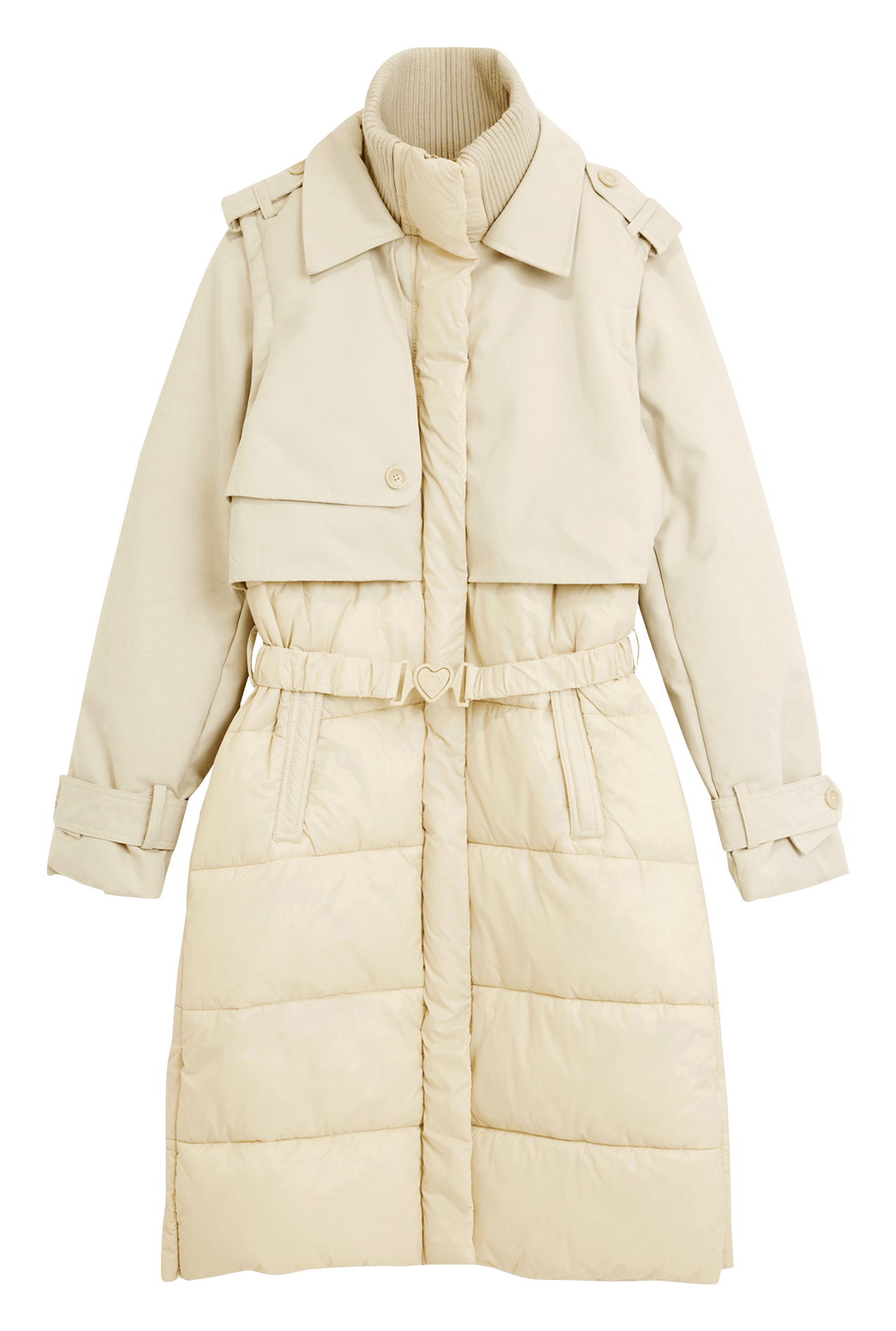 Long plain belted puffer jacket DESIGUAL White
