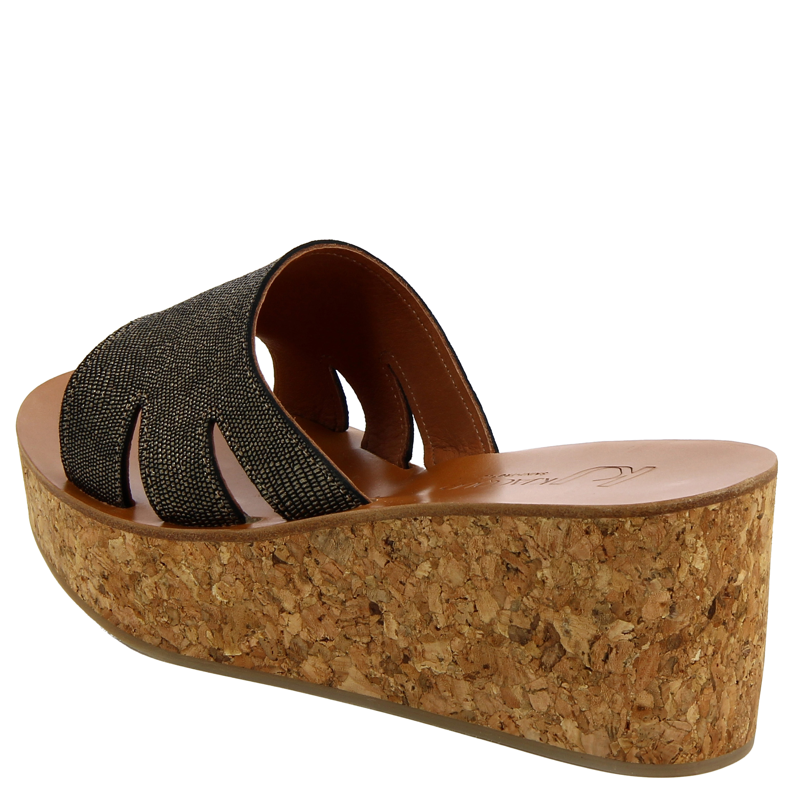 Textured leather open wedge sandals K JACQUES Black