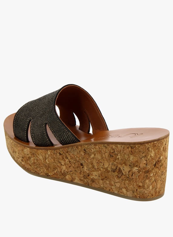 Black Textured leather open wedge sandals