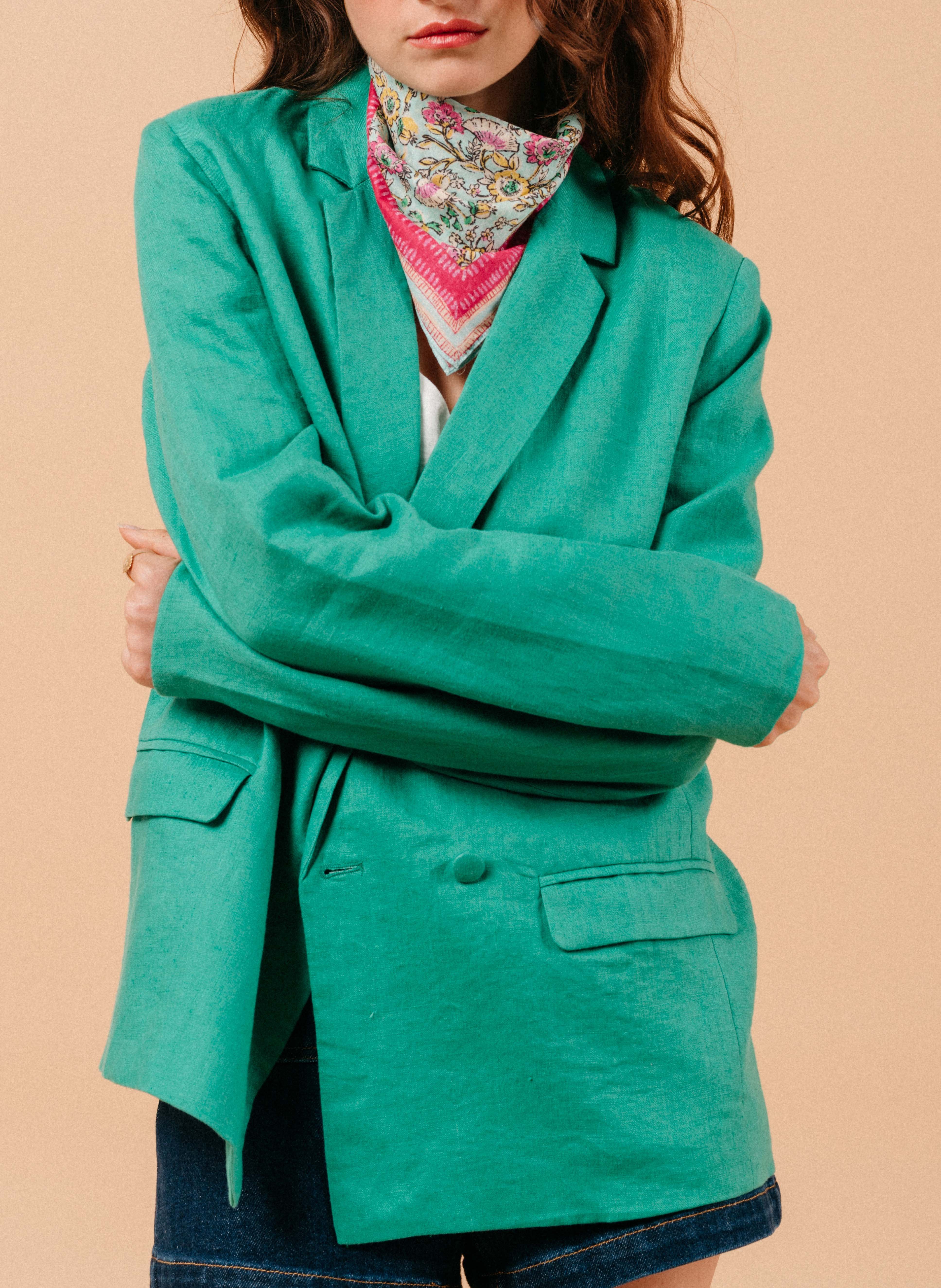 Blazer à double croisure en lin Vert