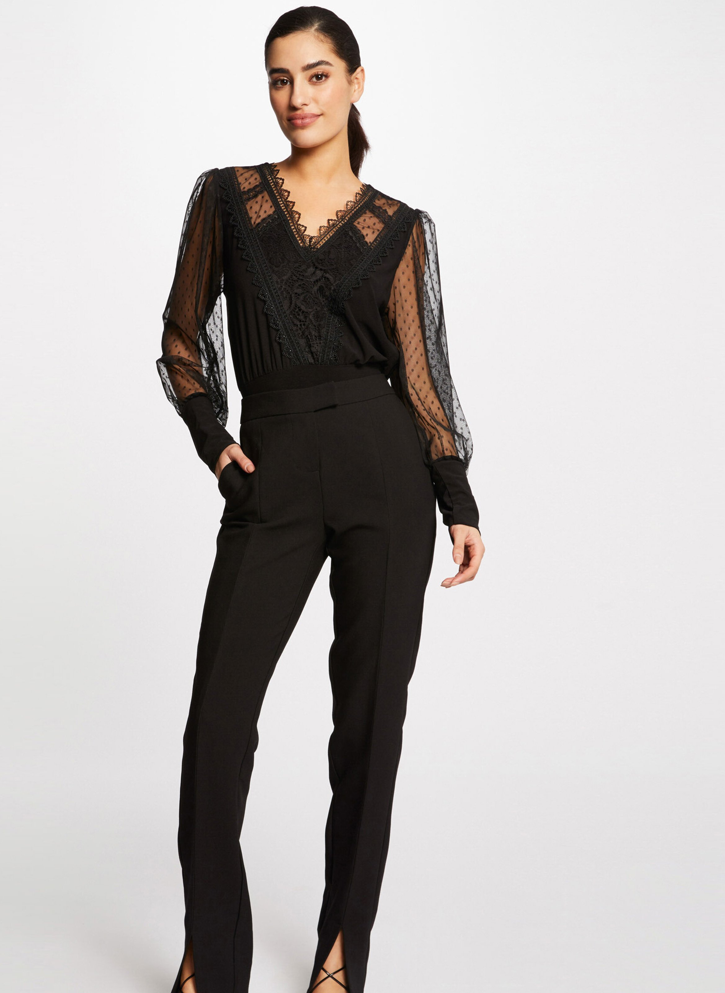 Buttoned printed V-neck top MORGAN Black