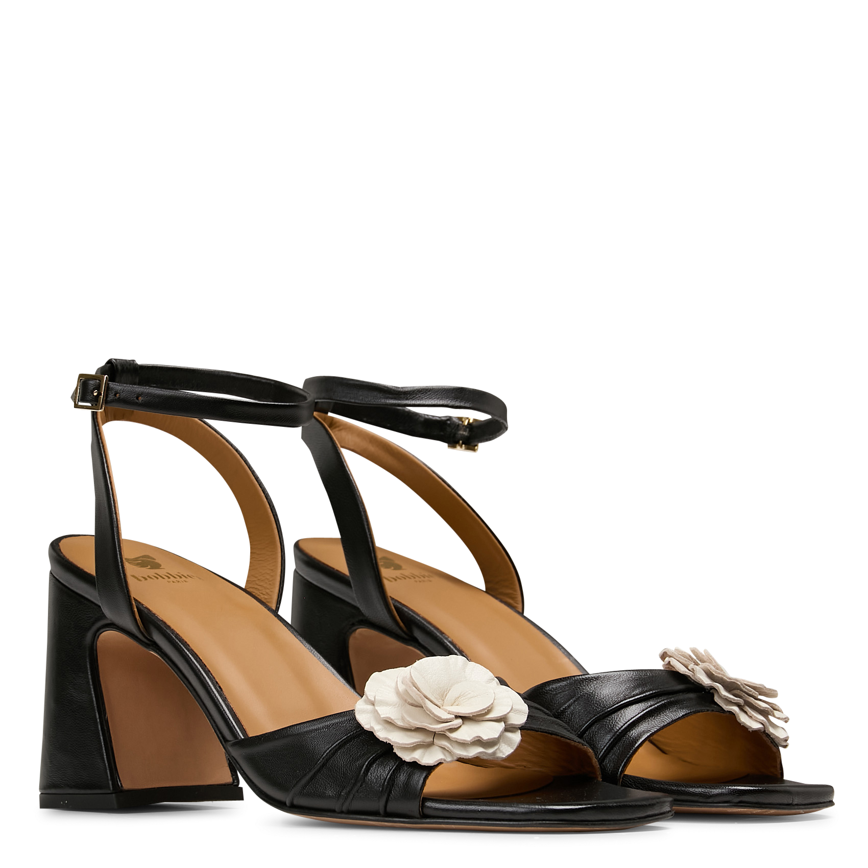 Sandales à talon en cuir BOBBIES Noir