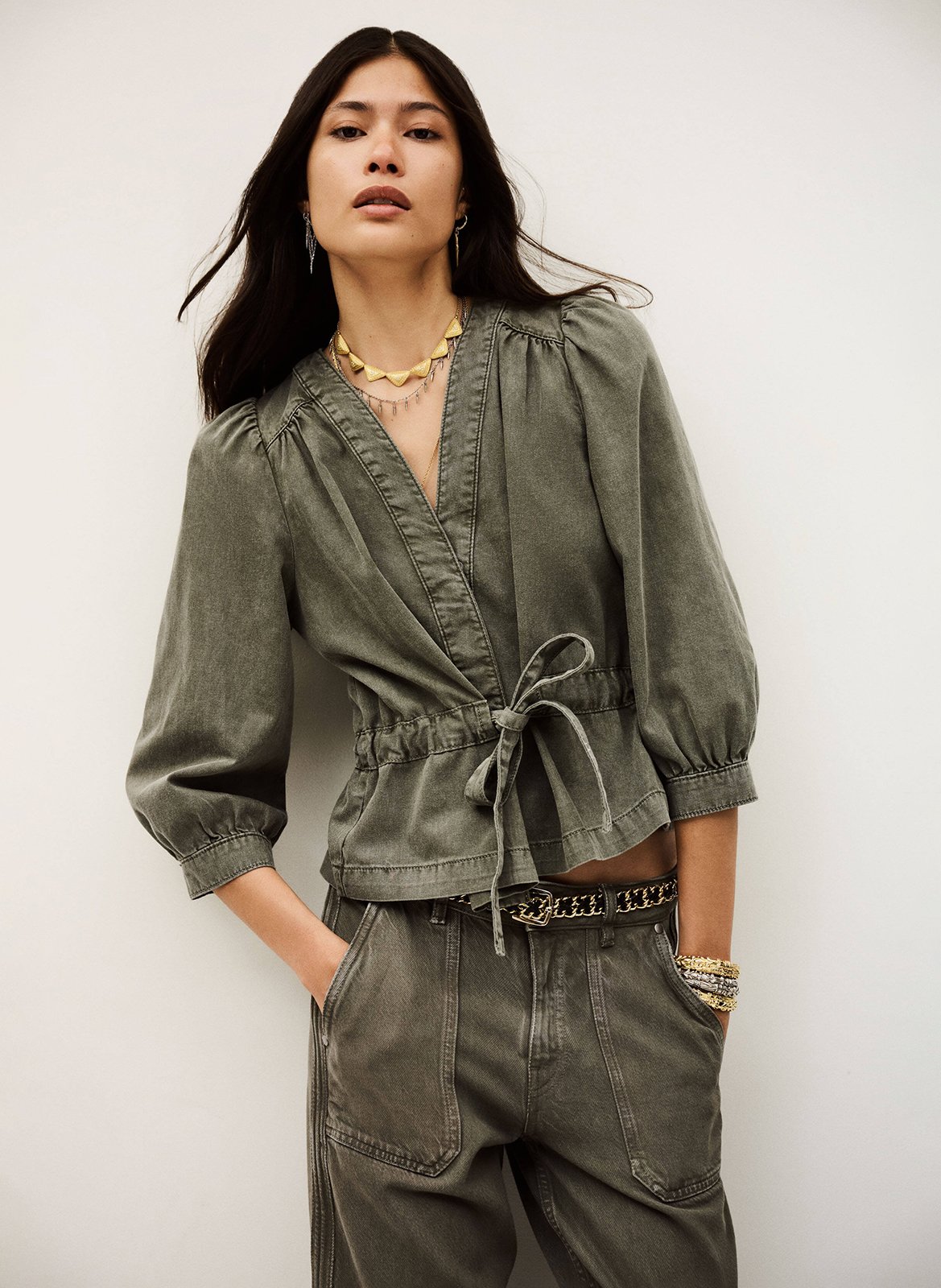 Denim portemonnee top BA&SH Kaki