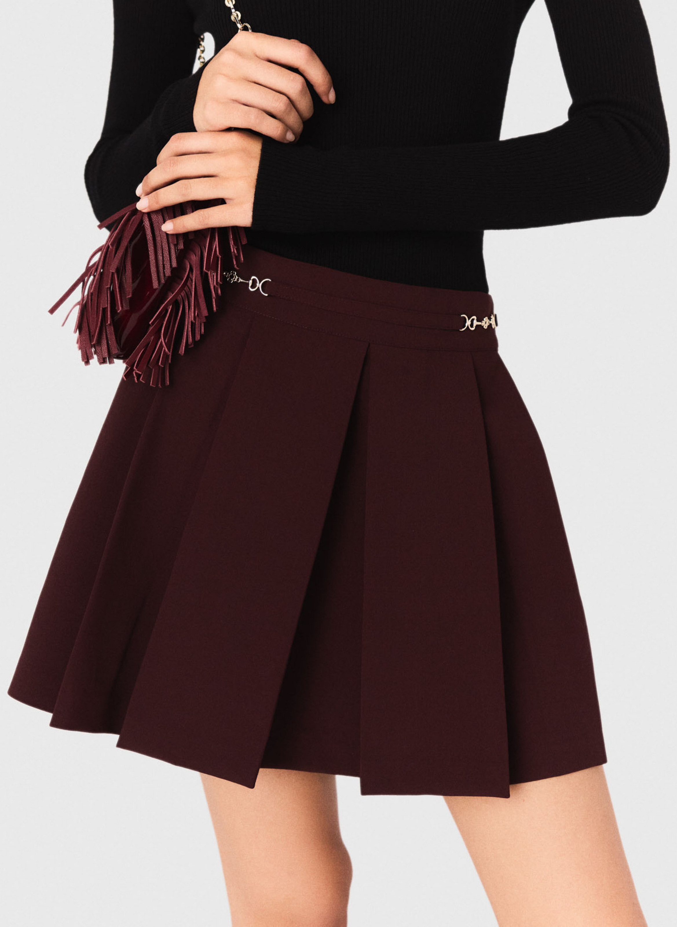 Jupe courte plissée en laine mélangée MAJE Rouge