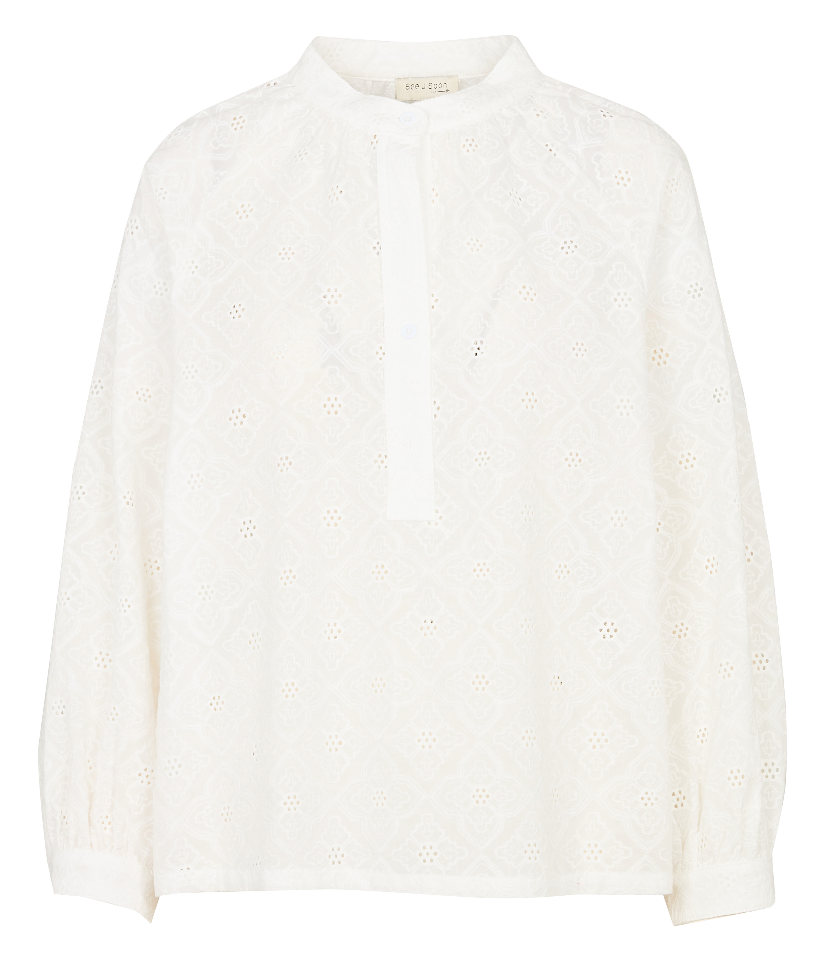 Blouse ample col mao en coton SEE U SOON Blanc
