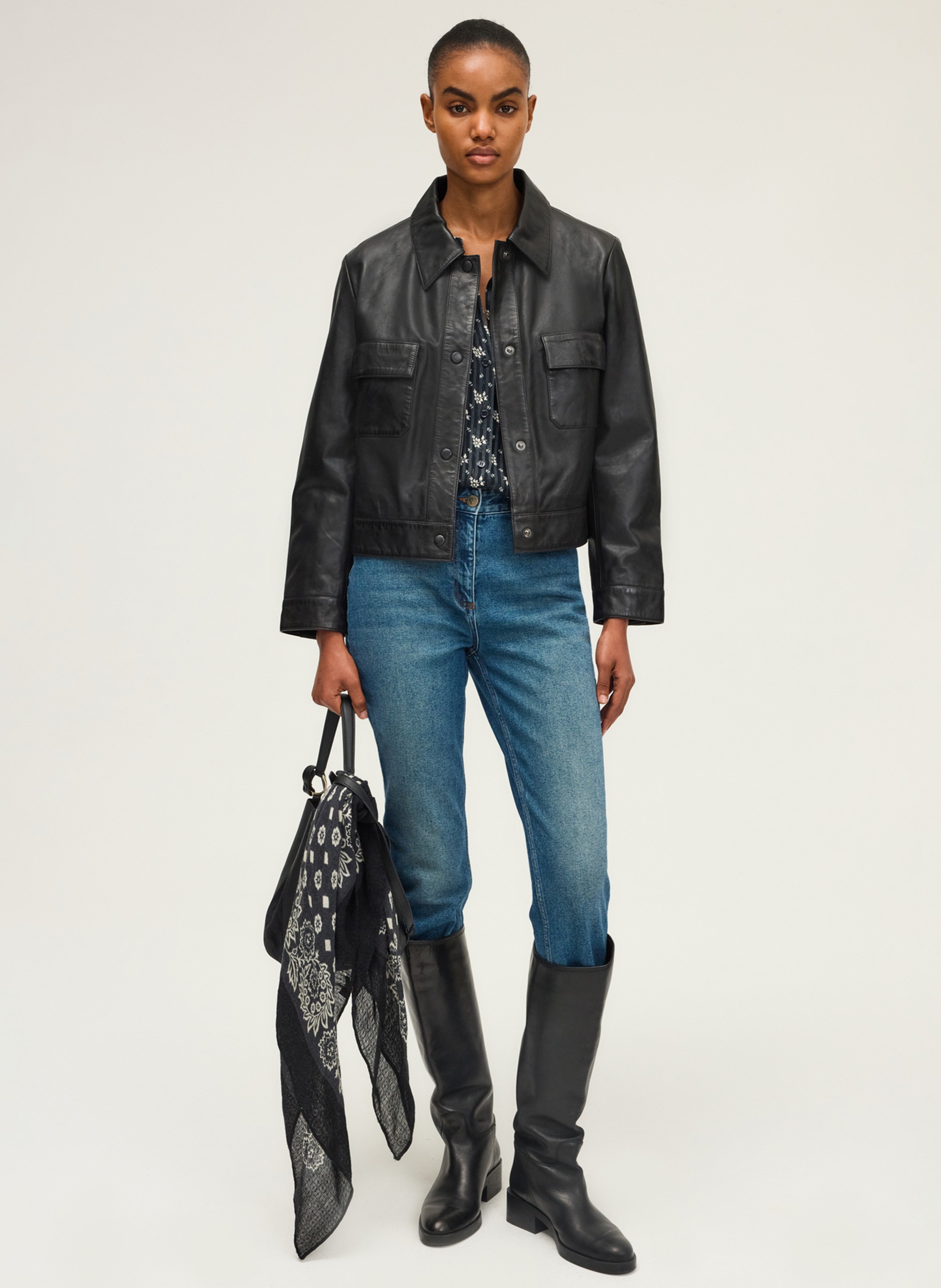 Surchemise droite en cuir PABLO Noir