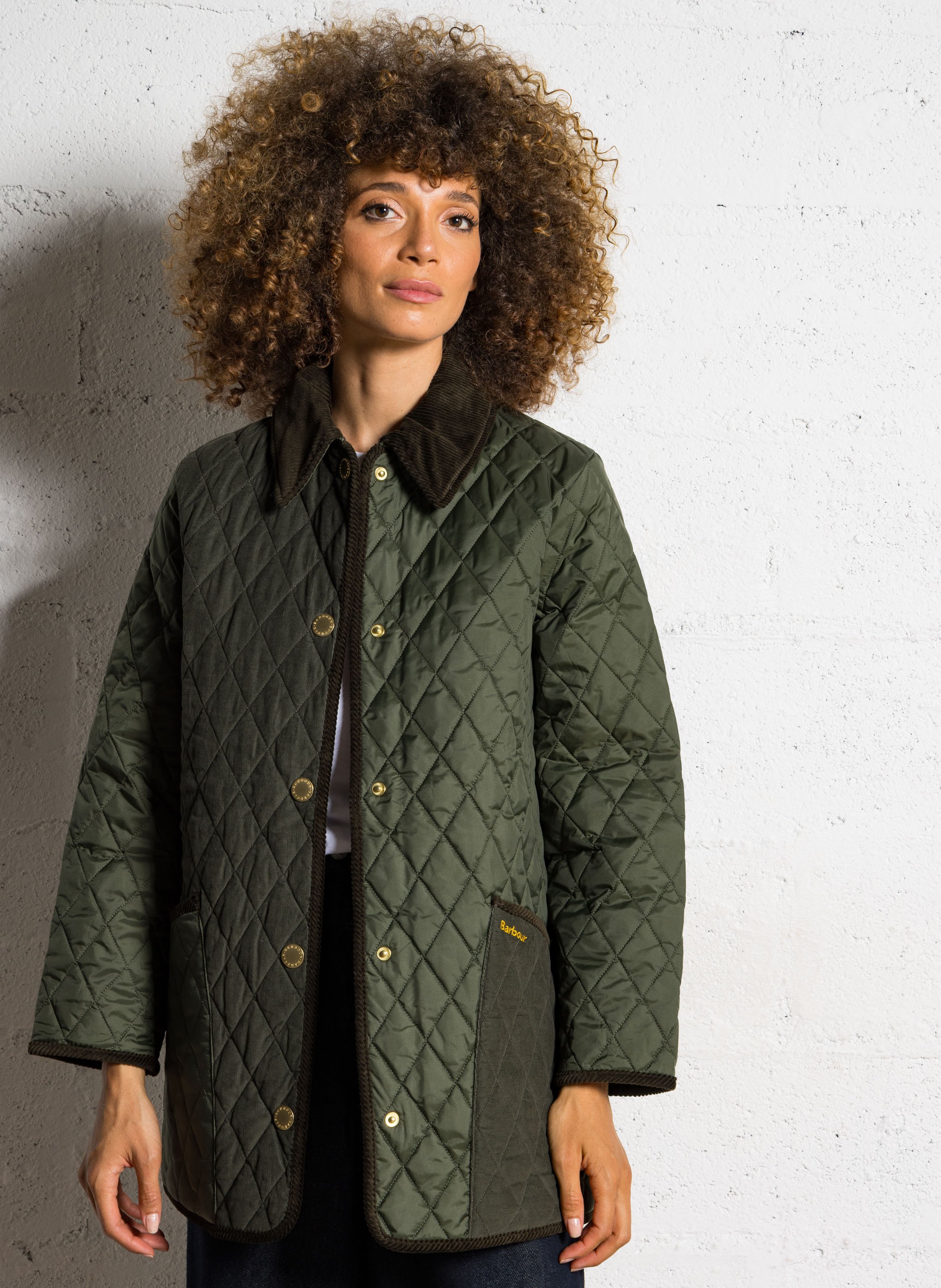 Veste droite matelassée col classique  BARBOUR Kaki