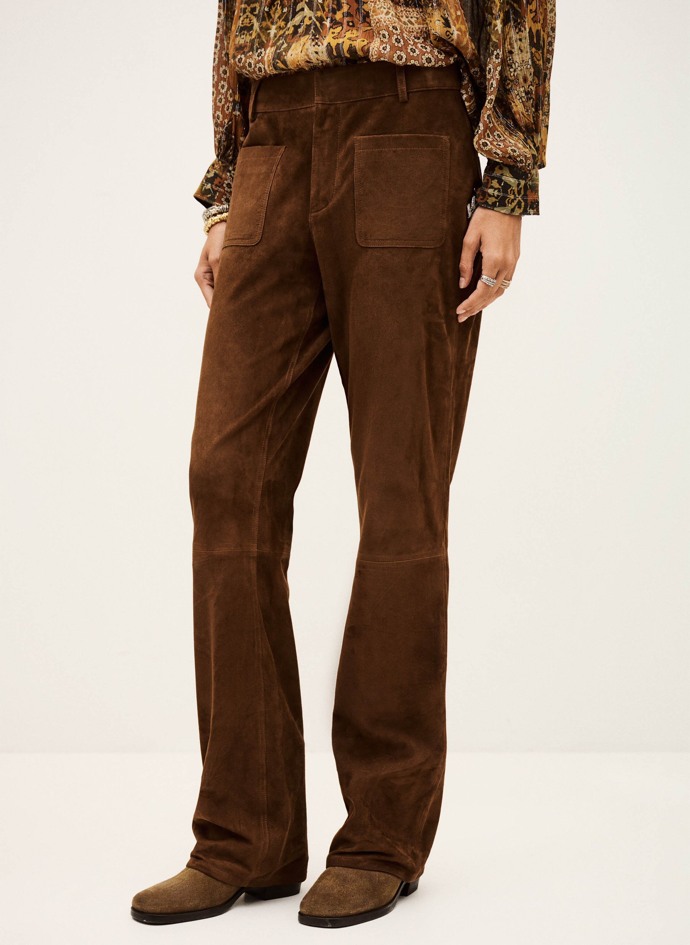 Pantalon large en daim BA&SH Marron
