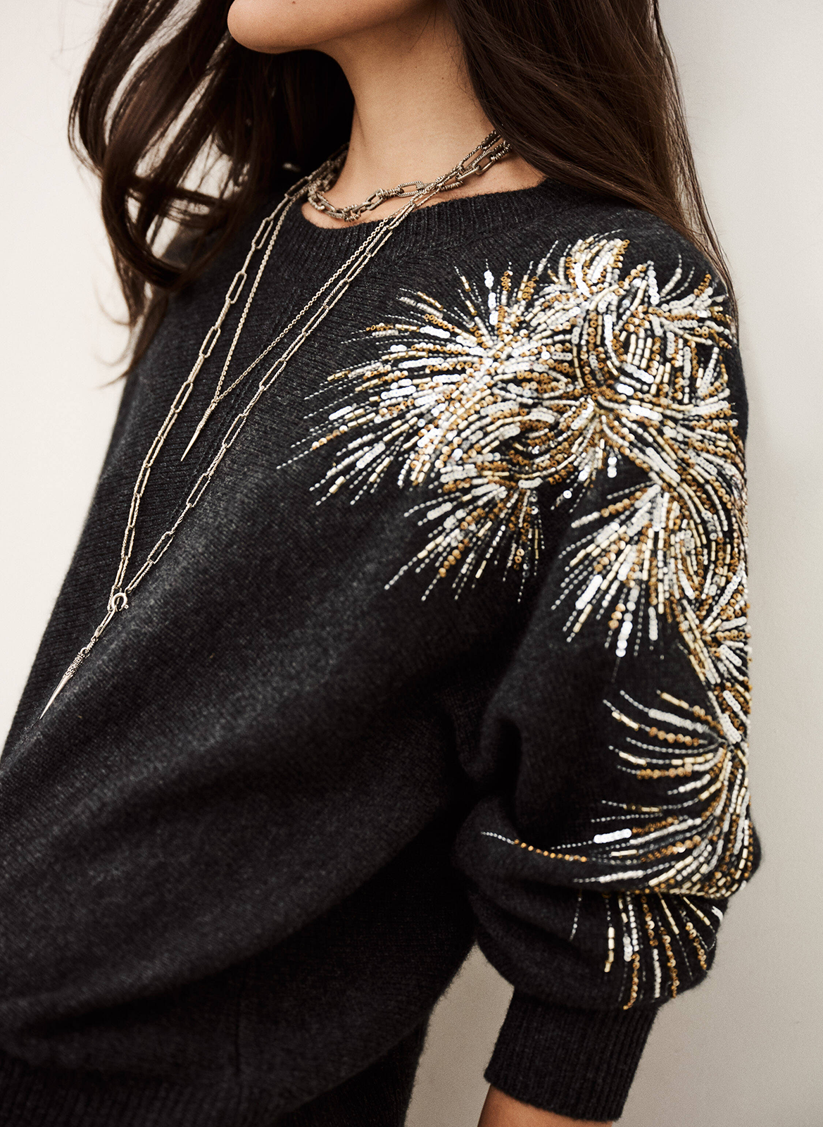 Rechte trui met paillettenborduursels BA&SH Zwart