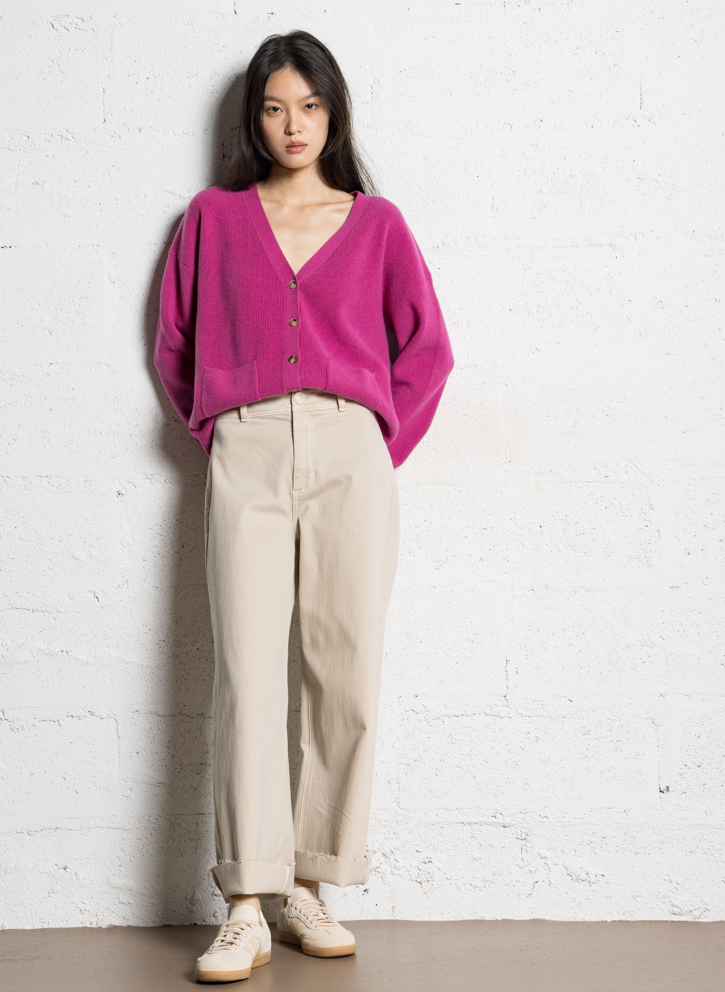 Oversized, wollen vest met V-hals JC SOPHIE Roze