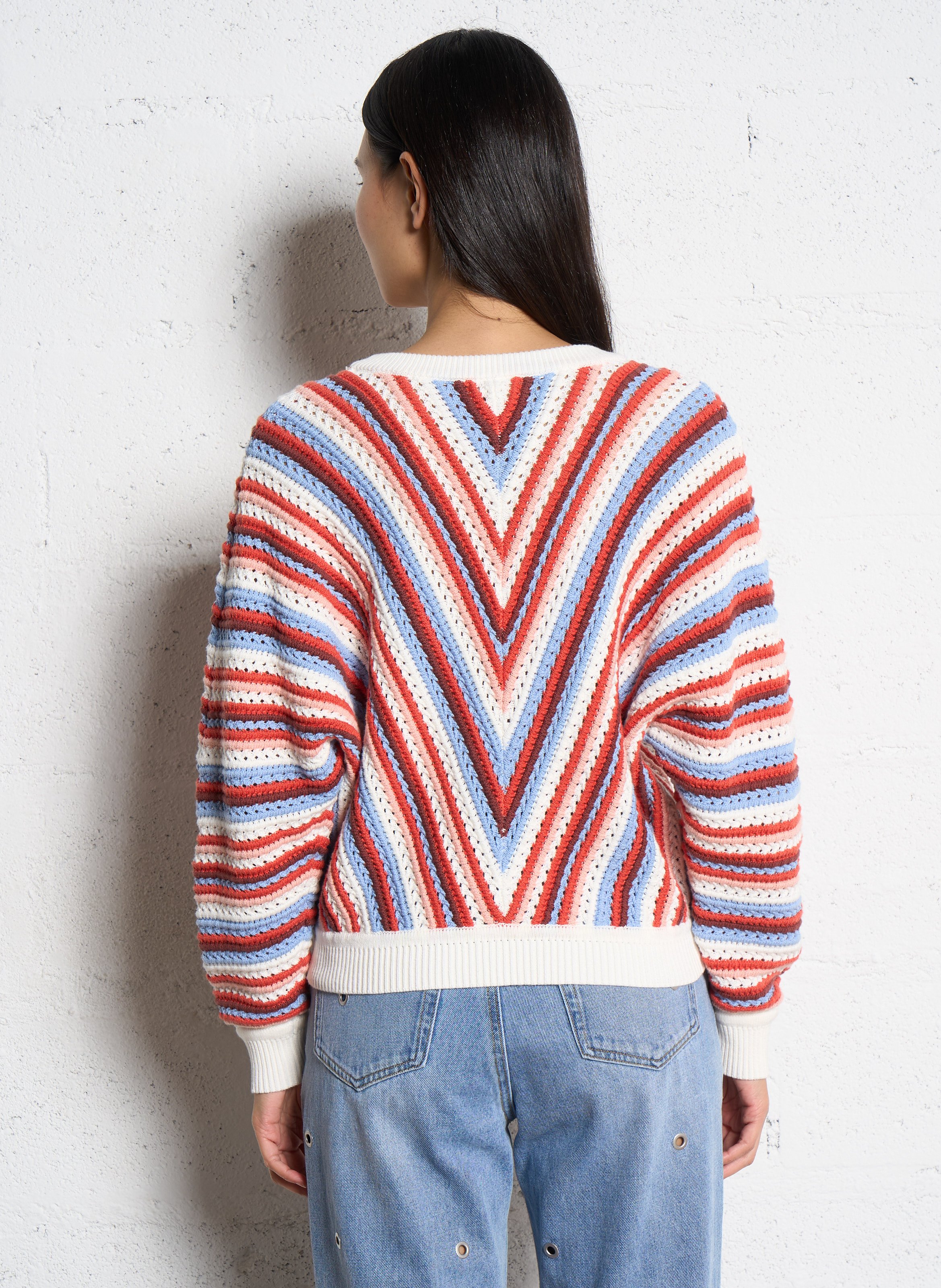 Pull ample à crochet imprimé en coton bio SUNCOO Blanc