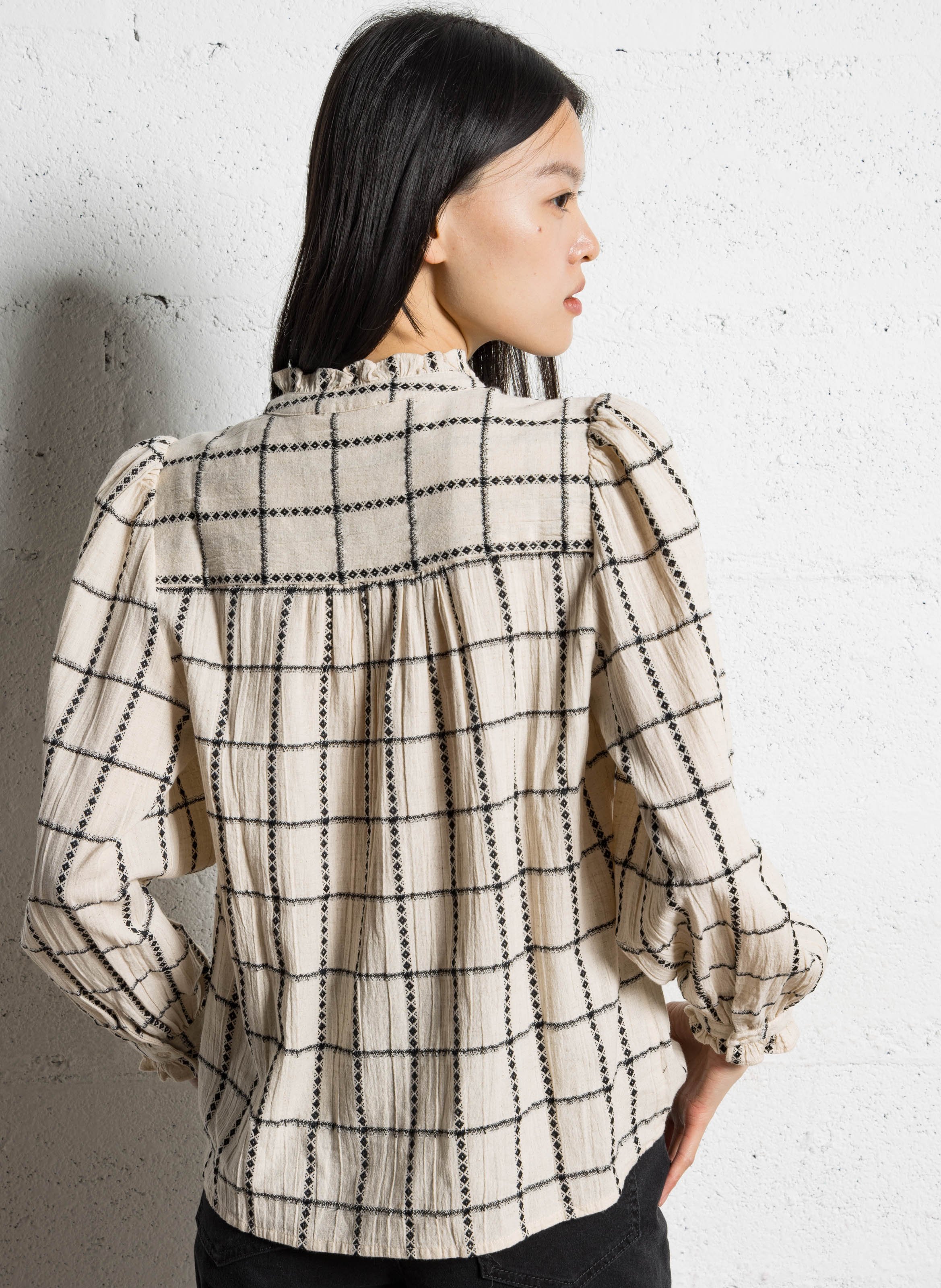 Chemise droite col officier en coton et lin mélangé LA PETITE ETOILE Blanc