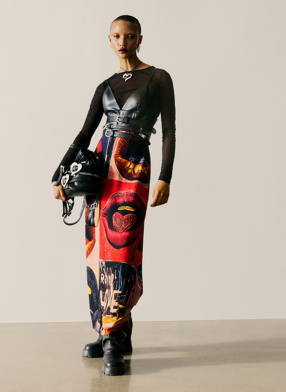 Langes, bedrucktes Kleid mit Rundhalsausschnitt DESIGUAL Schwarz