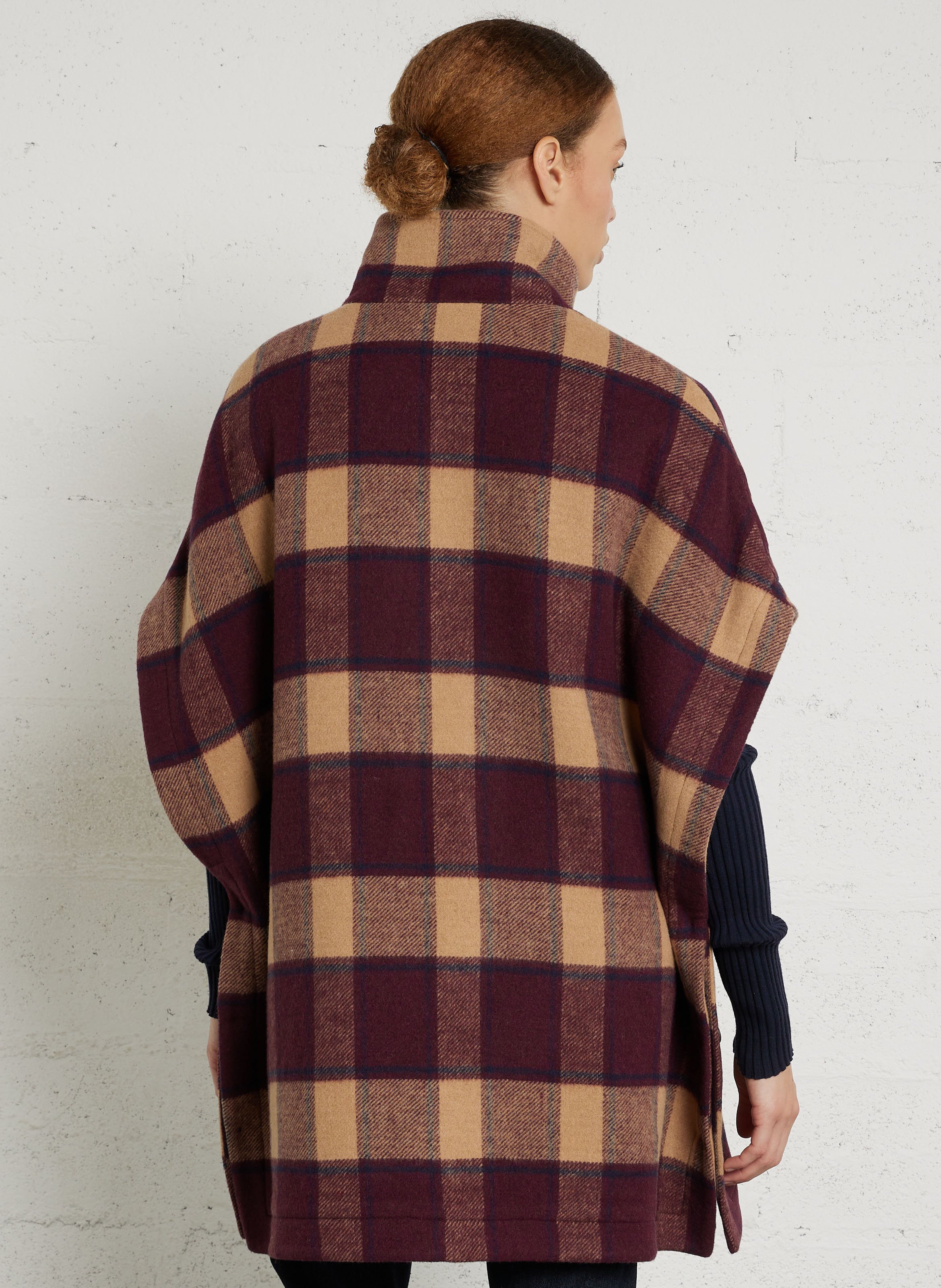 Oversize Cape mit Stehkragen in Karomuster Rot