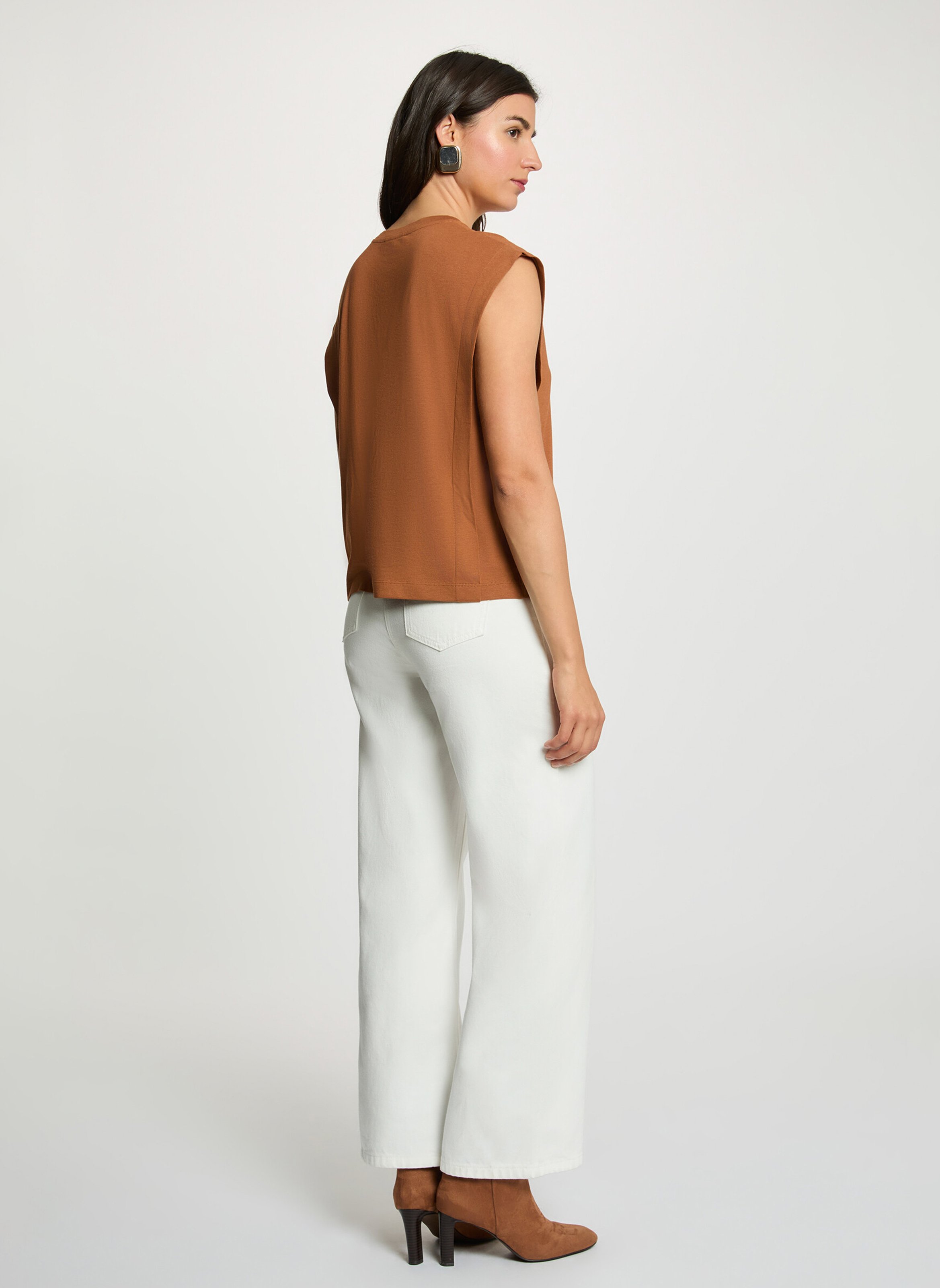 Mouwloos T-shirt met zeefdruk MORGAN Bruin