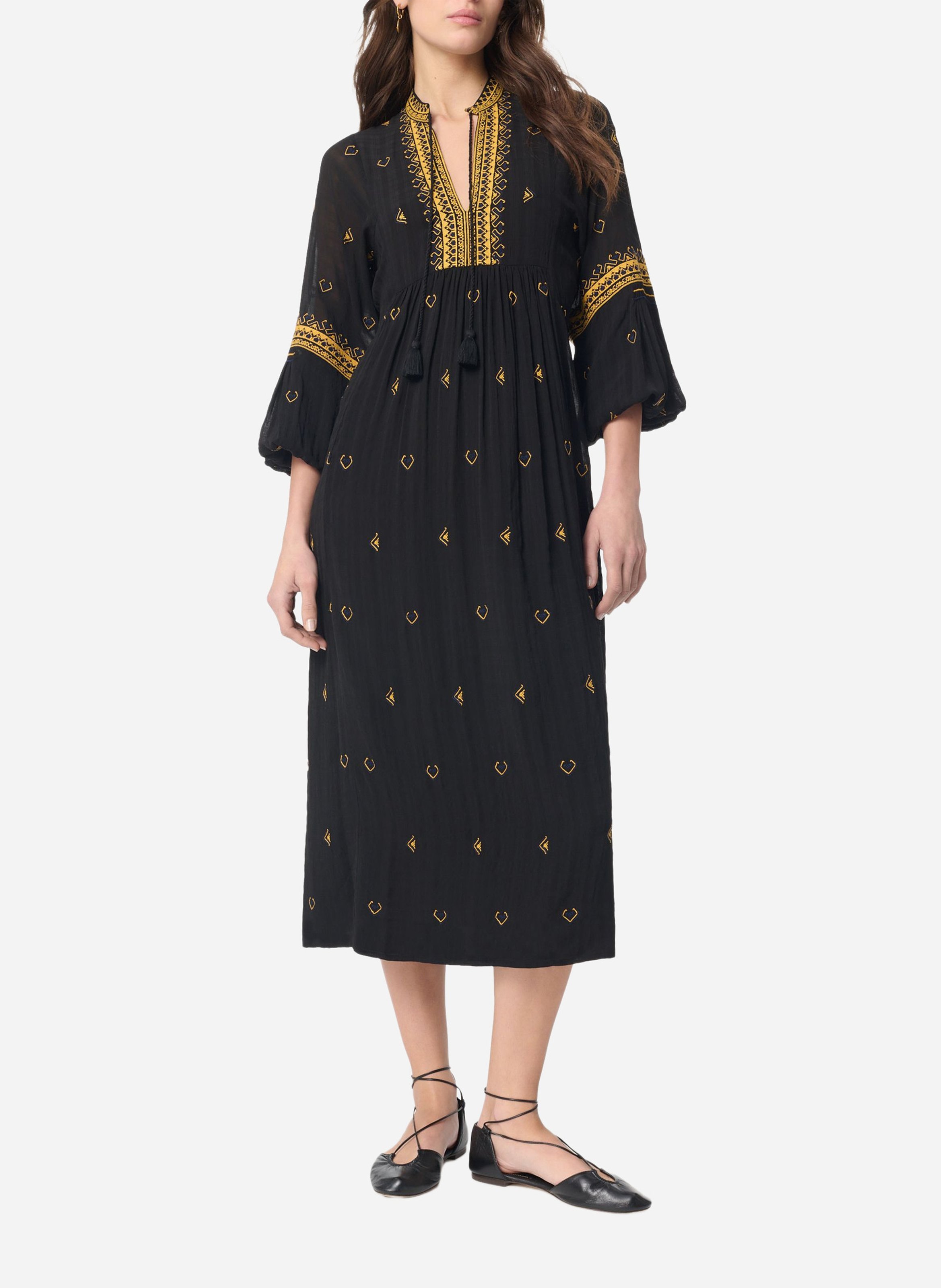 Flowy midi dress with embroidery VANESSA BRUNO Black