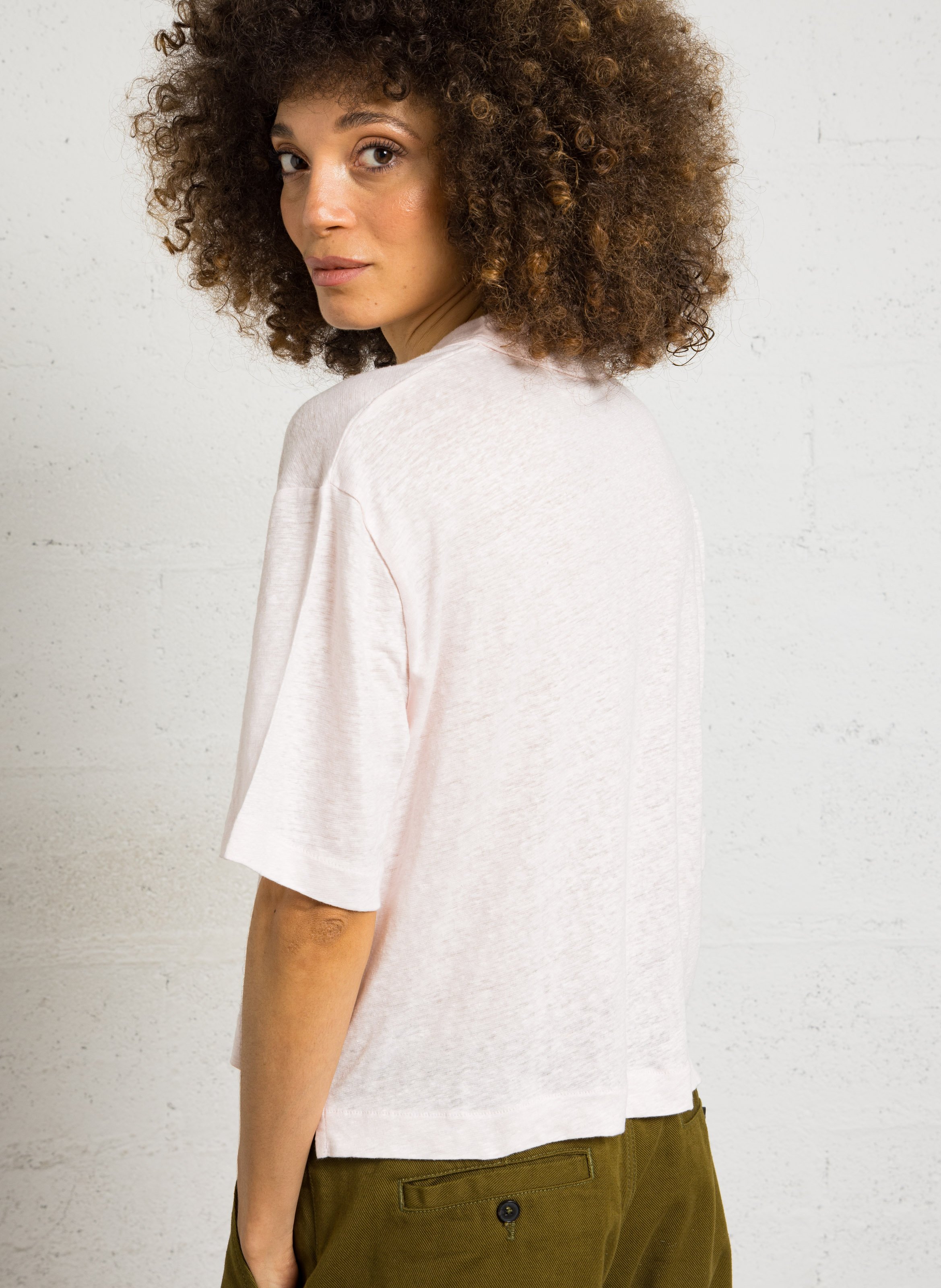 Polo ample court en lin mélangé MAJESTIC FILATURES Rose