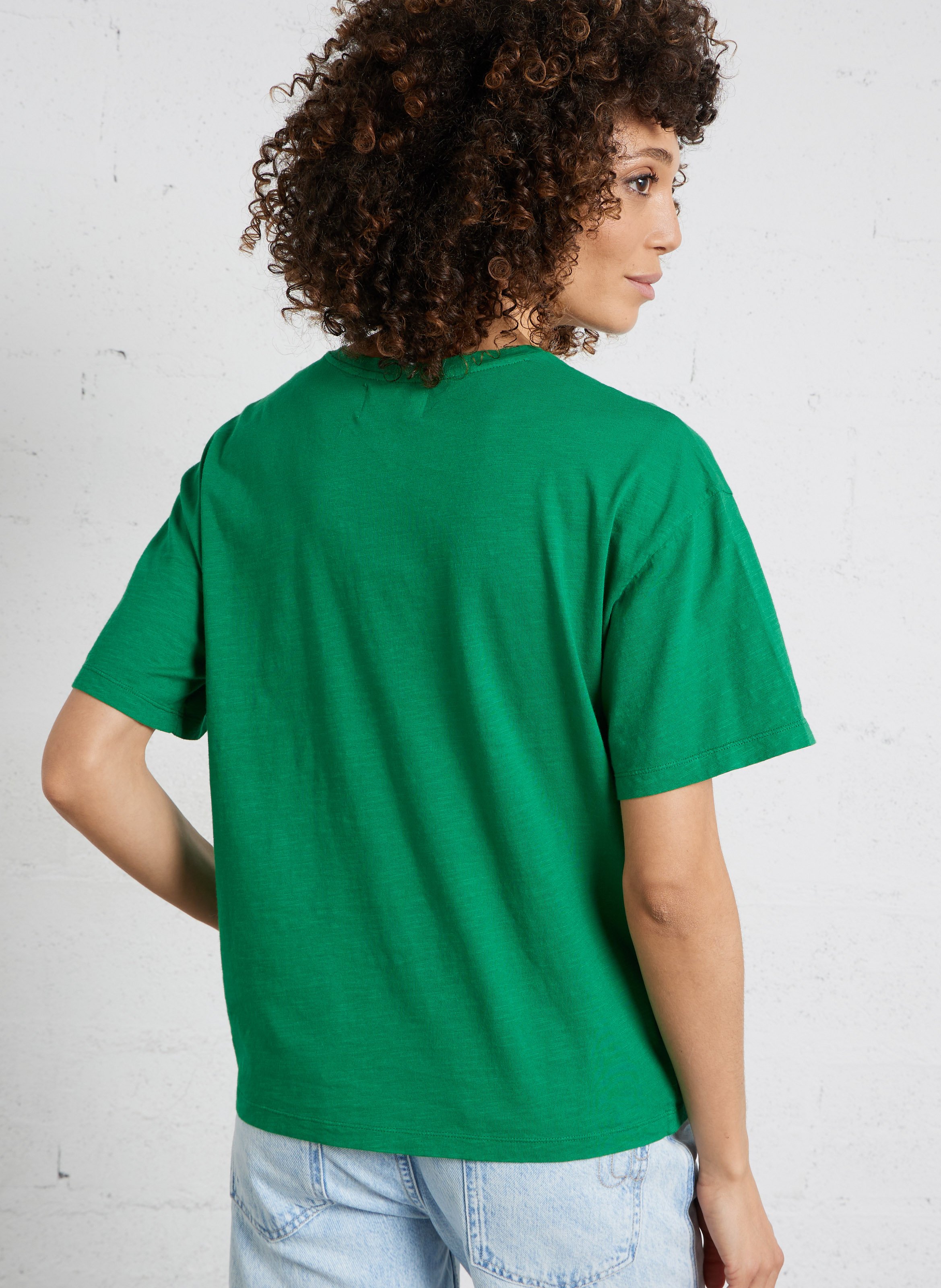 Tee-shirt droit col rond en coton DES PETITS HAUTS Vert