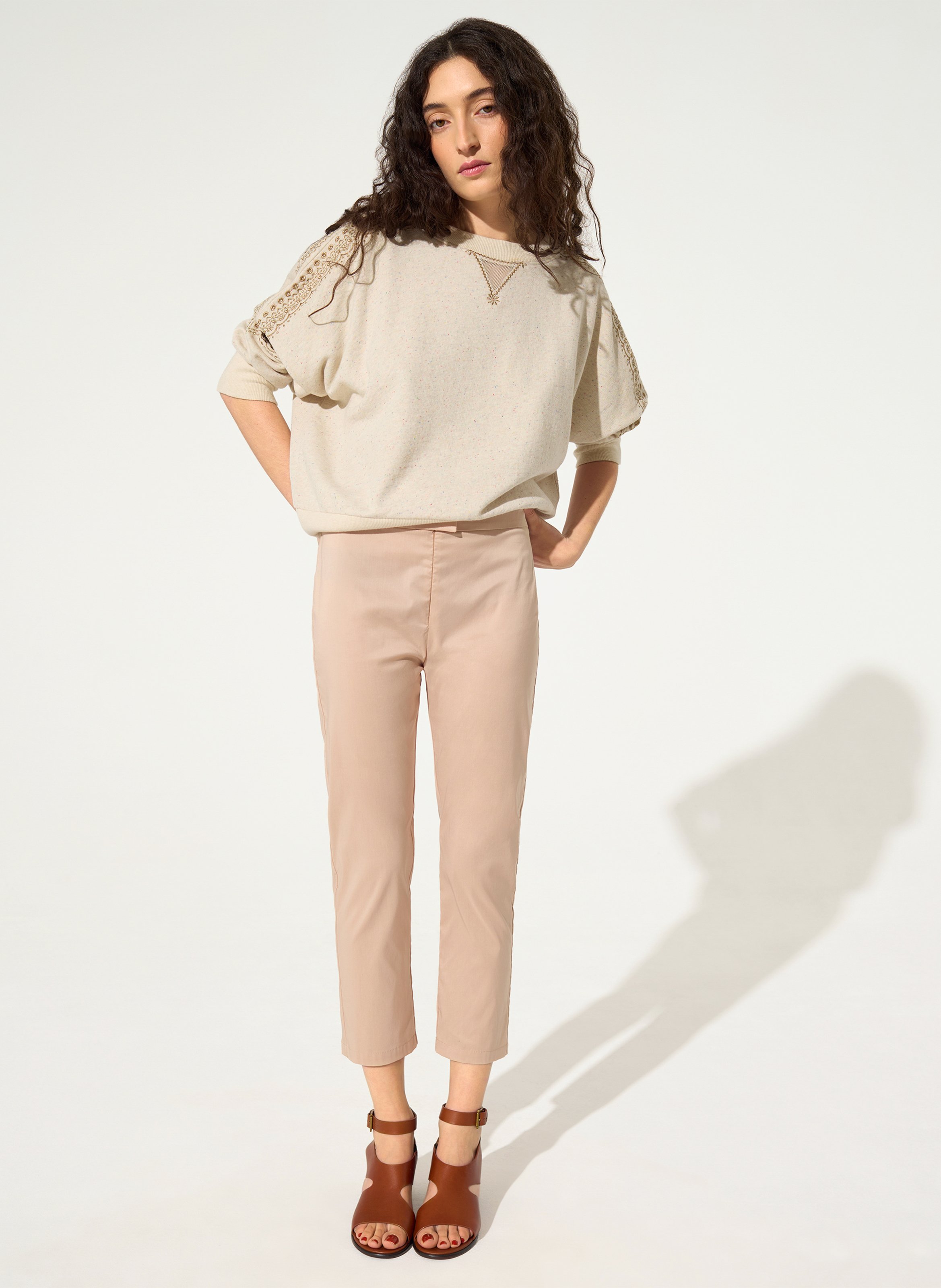 Pantacourt en coton mélangé COTELAC Rose