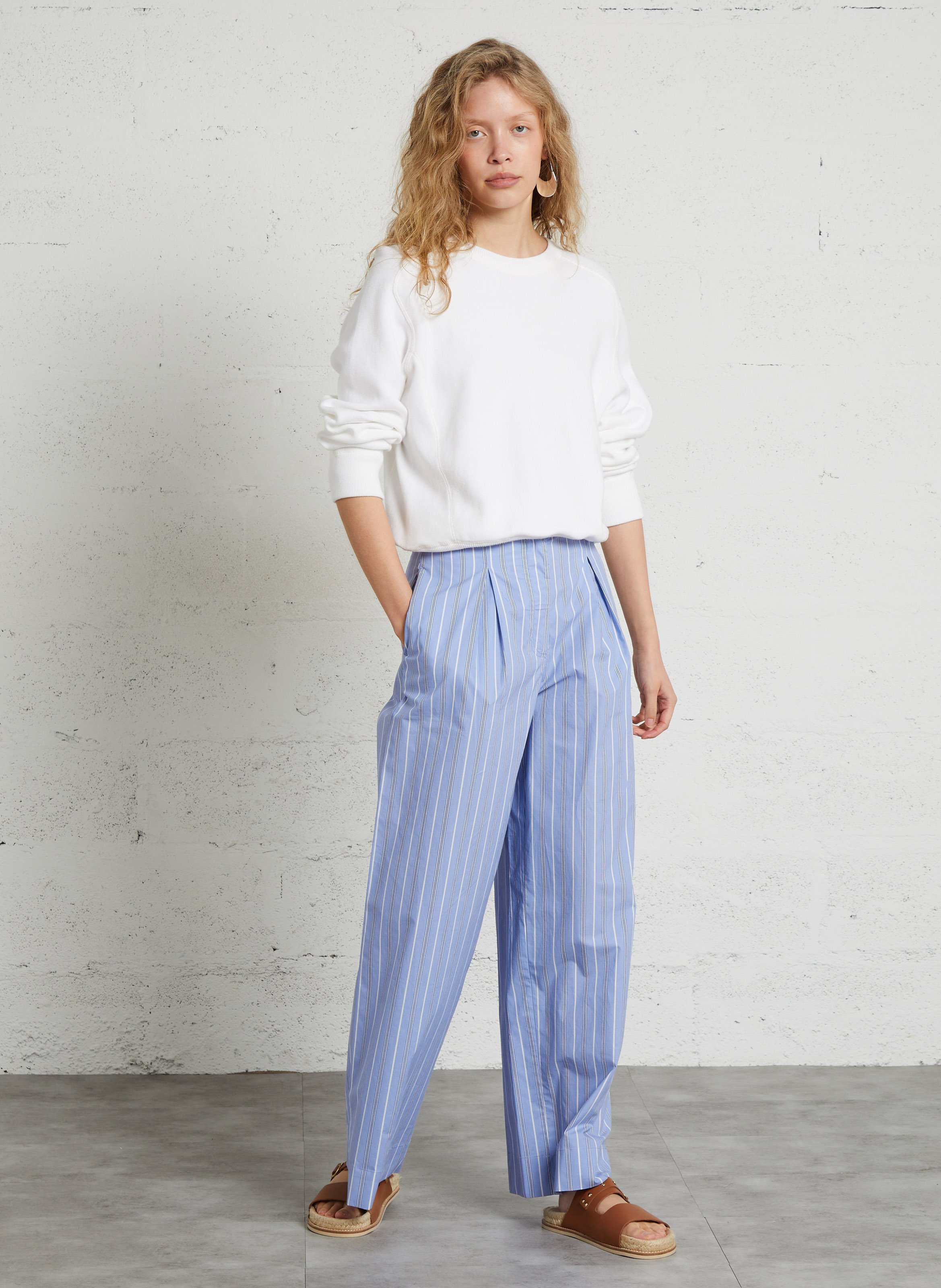 Straight striped cotton pants LOUISE MISHA Blue