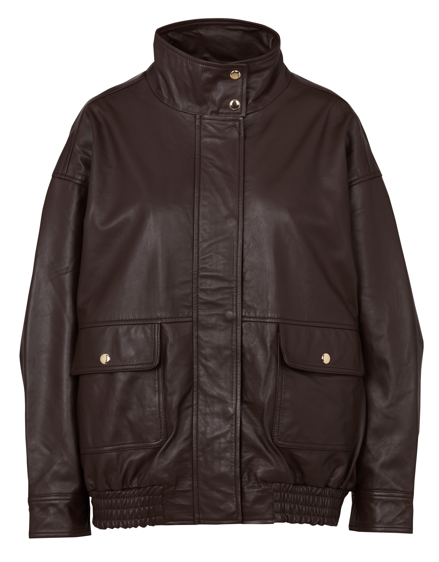 Blouson col monrant en cuir LA PETITE ETOILE Marron