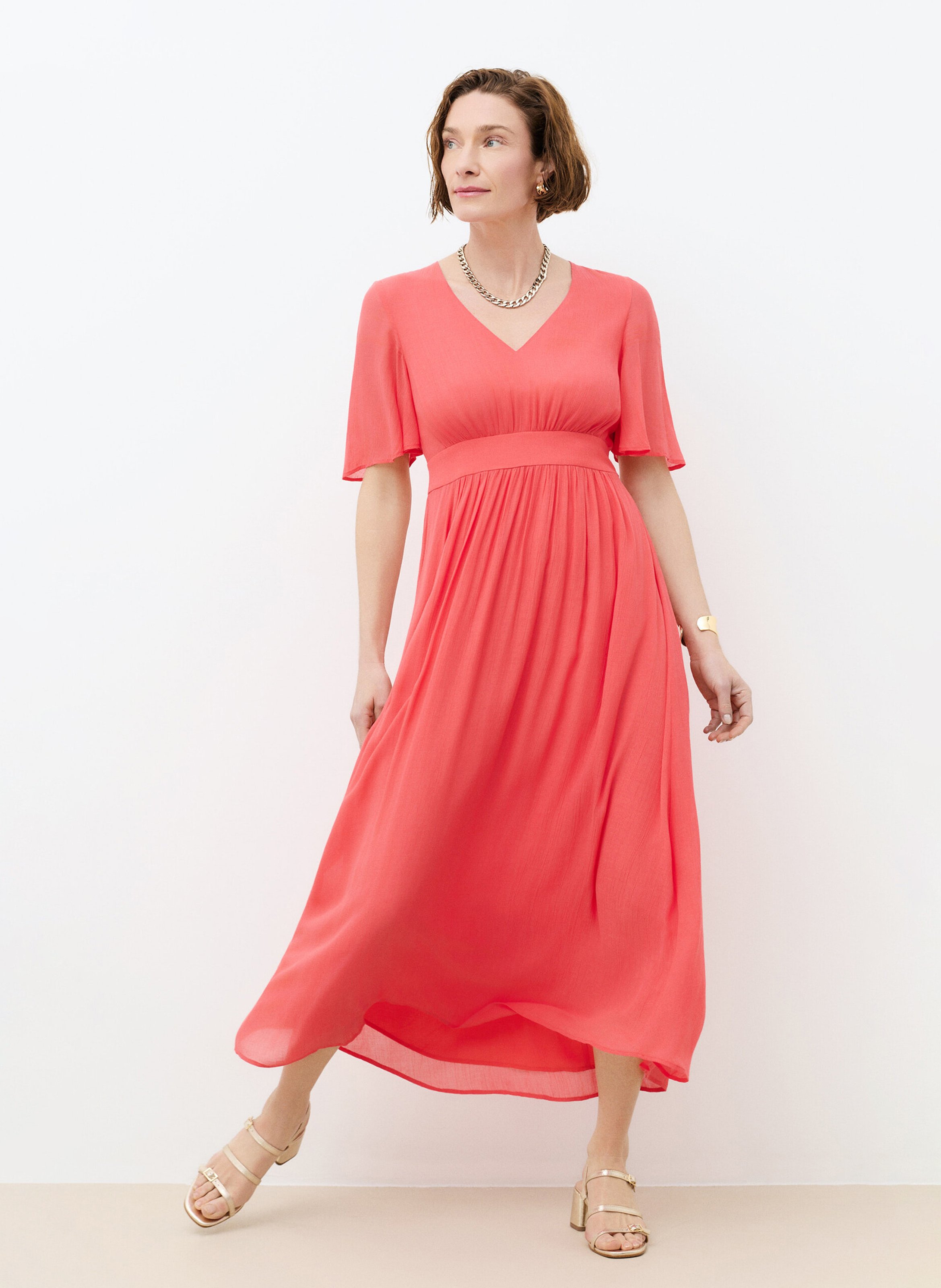 Robe longue col V CAROLL Rouge