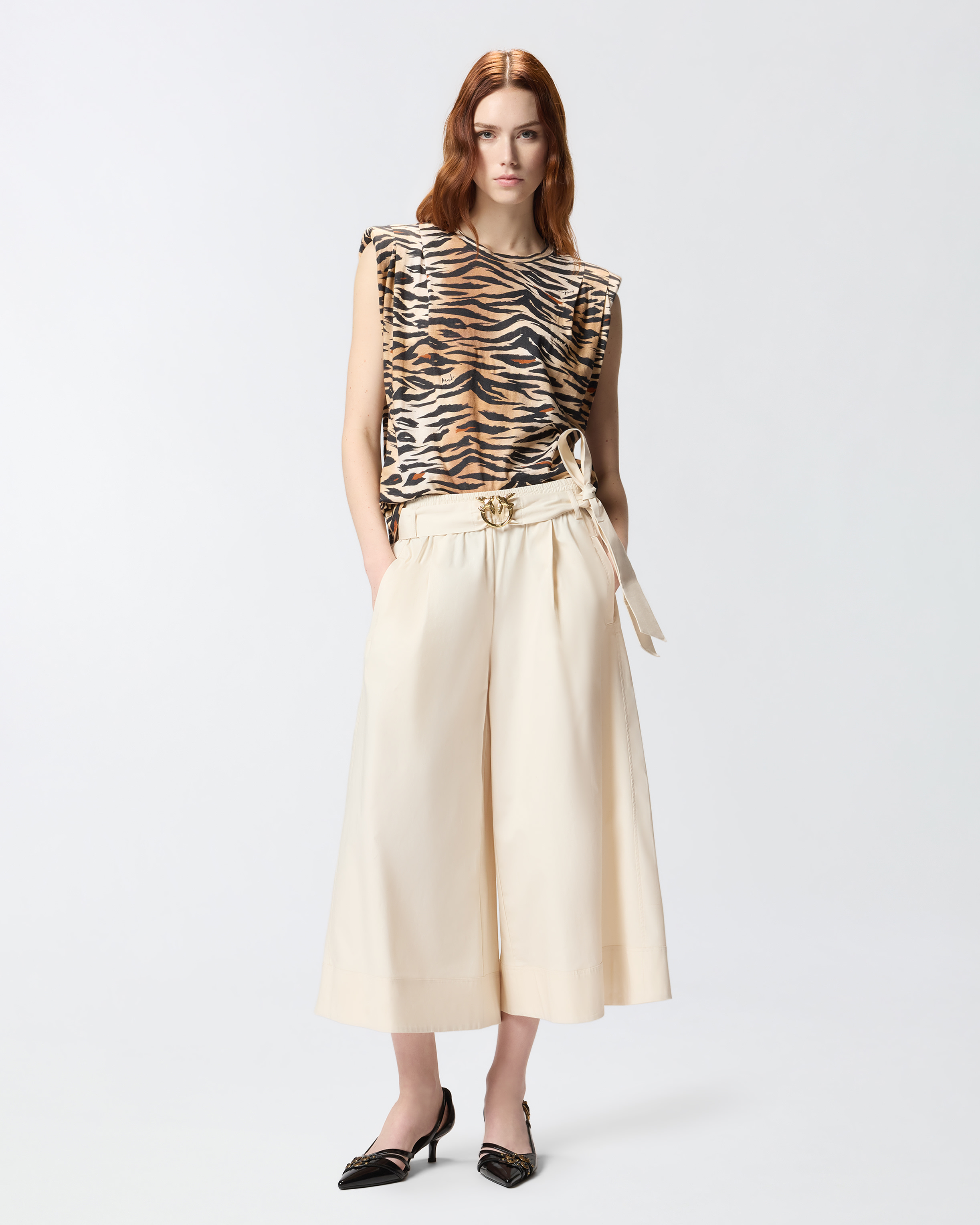 Sleeveless t-shirt with tiger print PINKO Multicolored