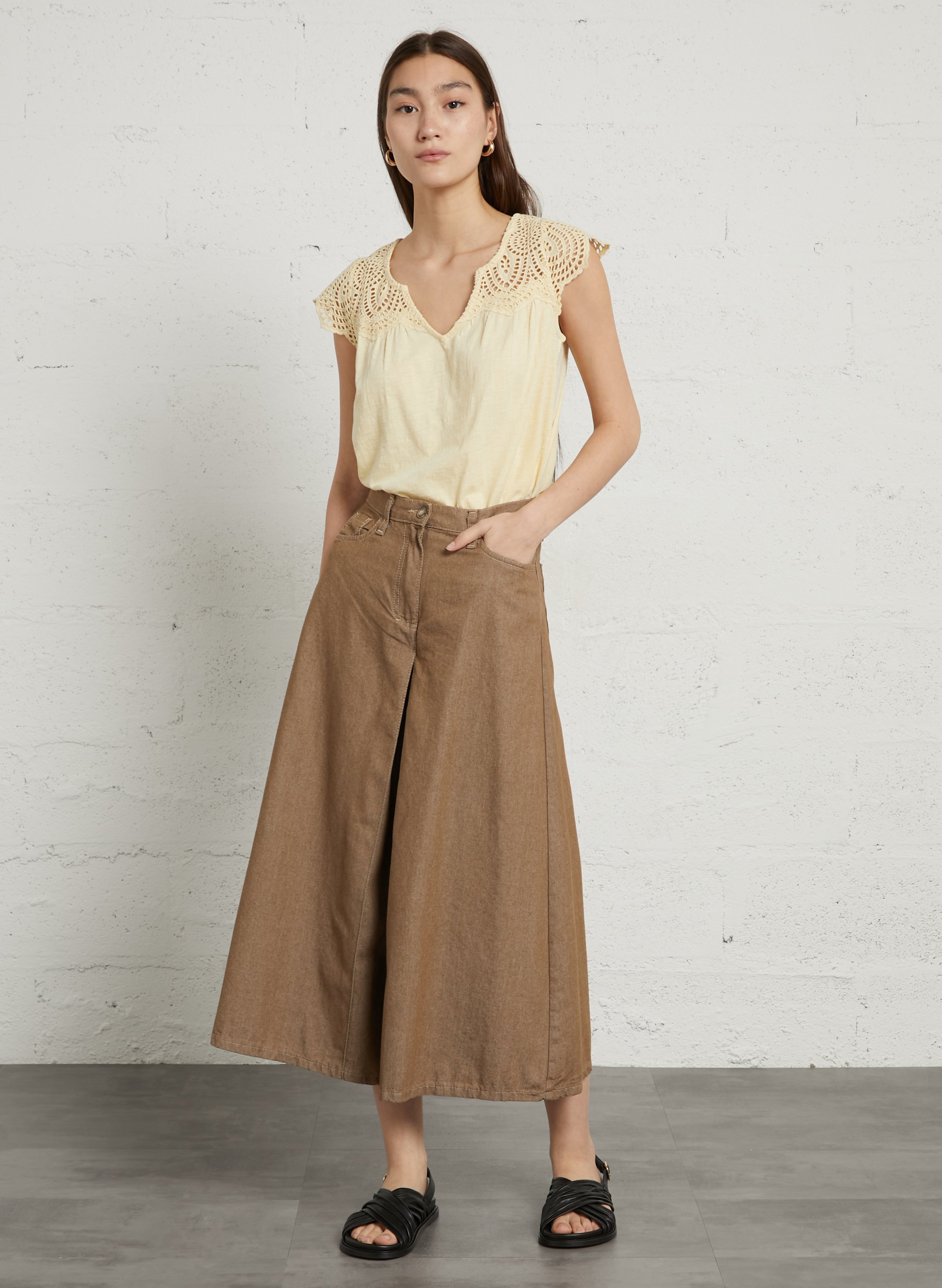 Katoenen top met V-hals MAISON 123 Geel