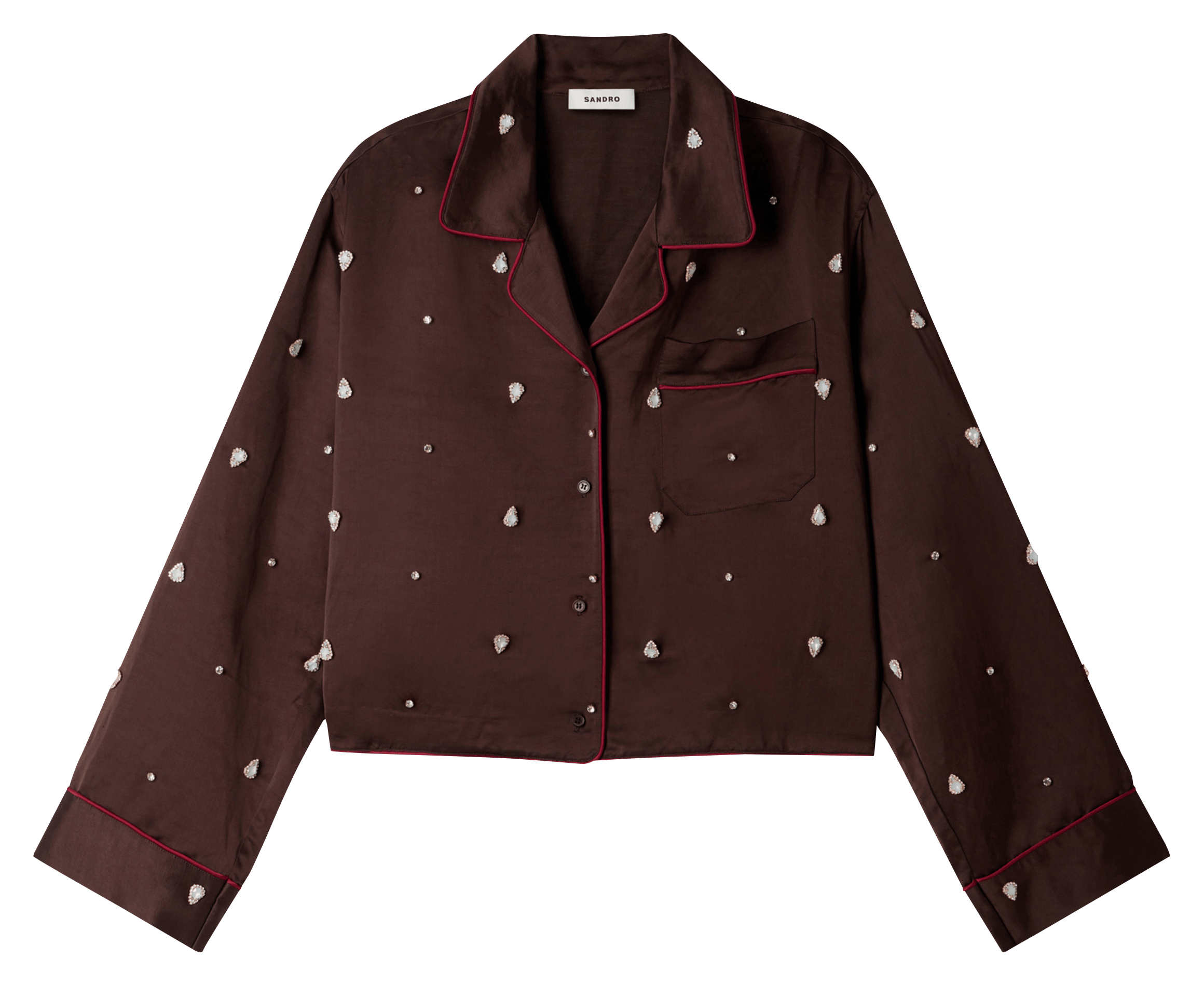 Chemise brodée satinée SANDRO Marron