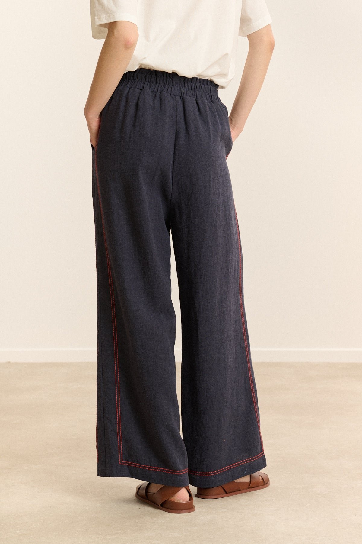 Wide elasticated trousers with embroidery GARANCE PARIS Blue