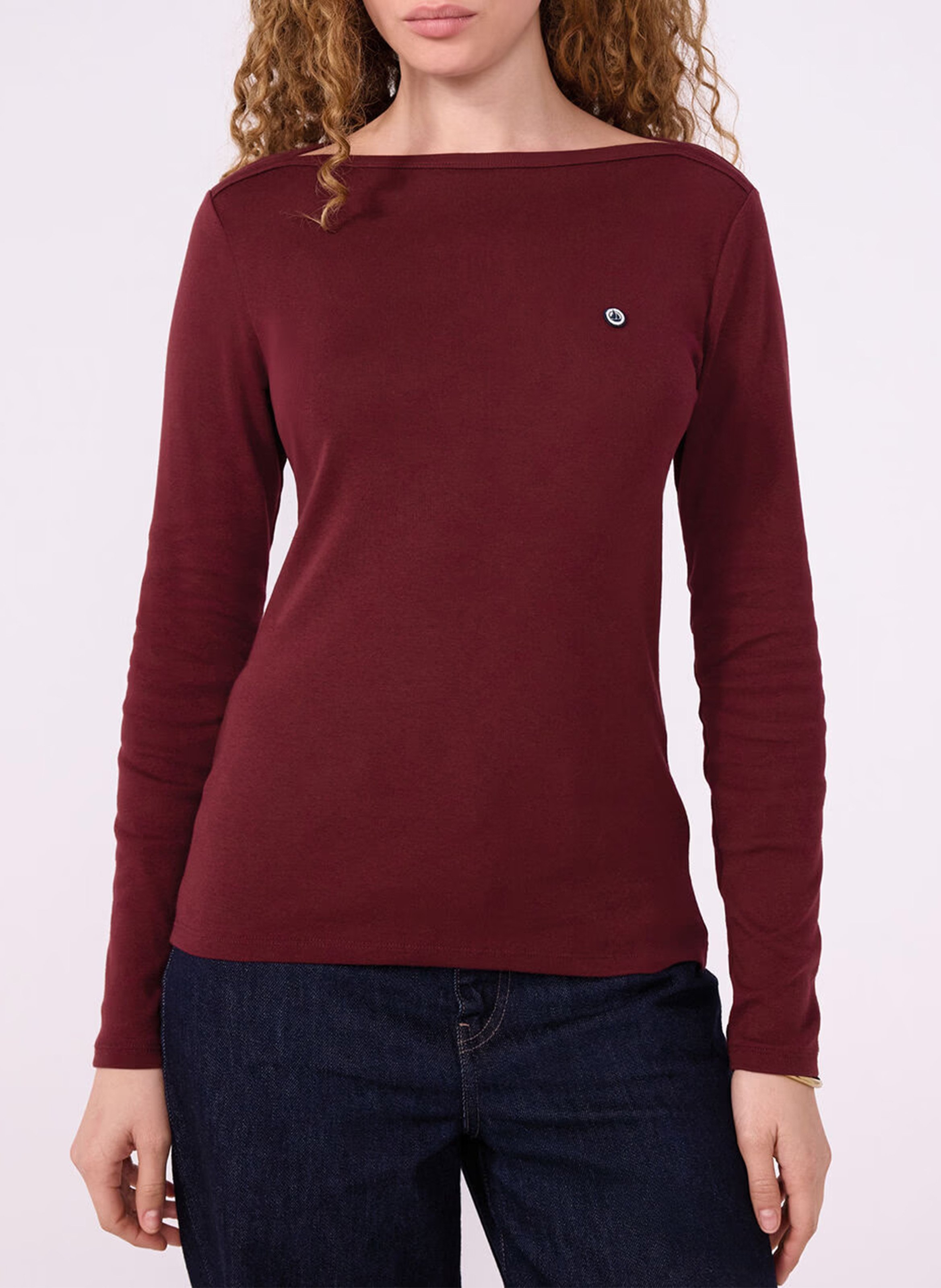 Tee-shirt col droit en coton PETIT BATEAU Marron