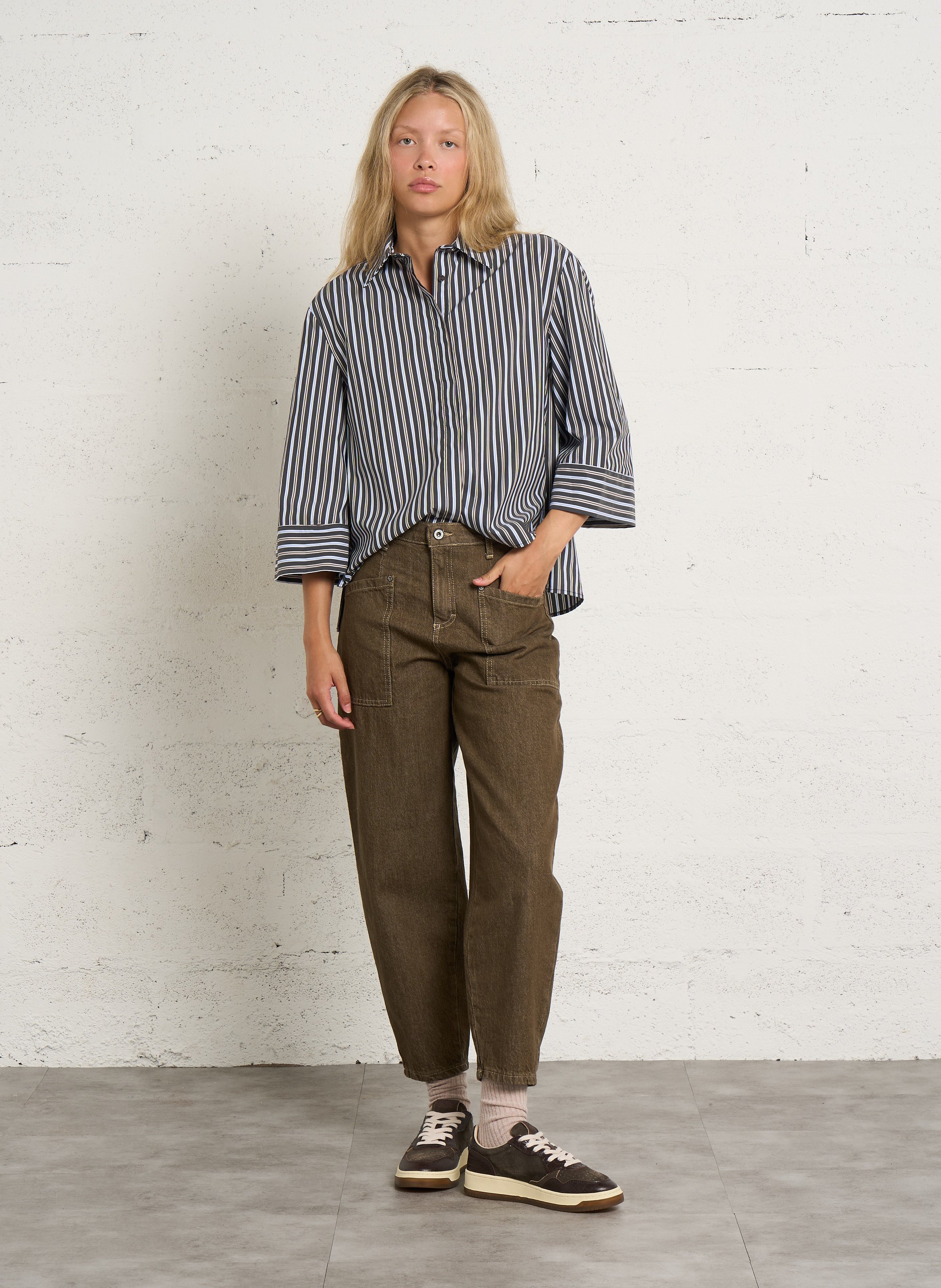 Loose-fit cotton-blend shirt PLEASE Grey
